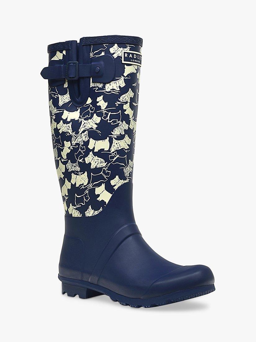 Product image 2 of 4, which shows Radley Alba Printed Tall Wellington Boots, Navy, 3