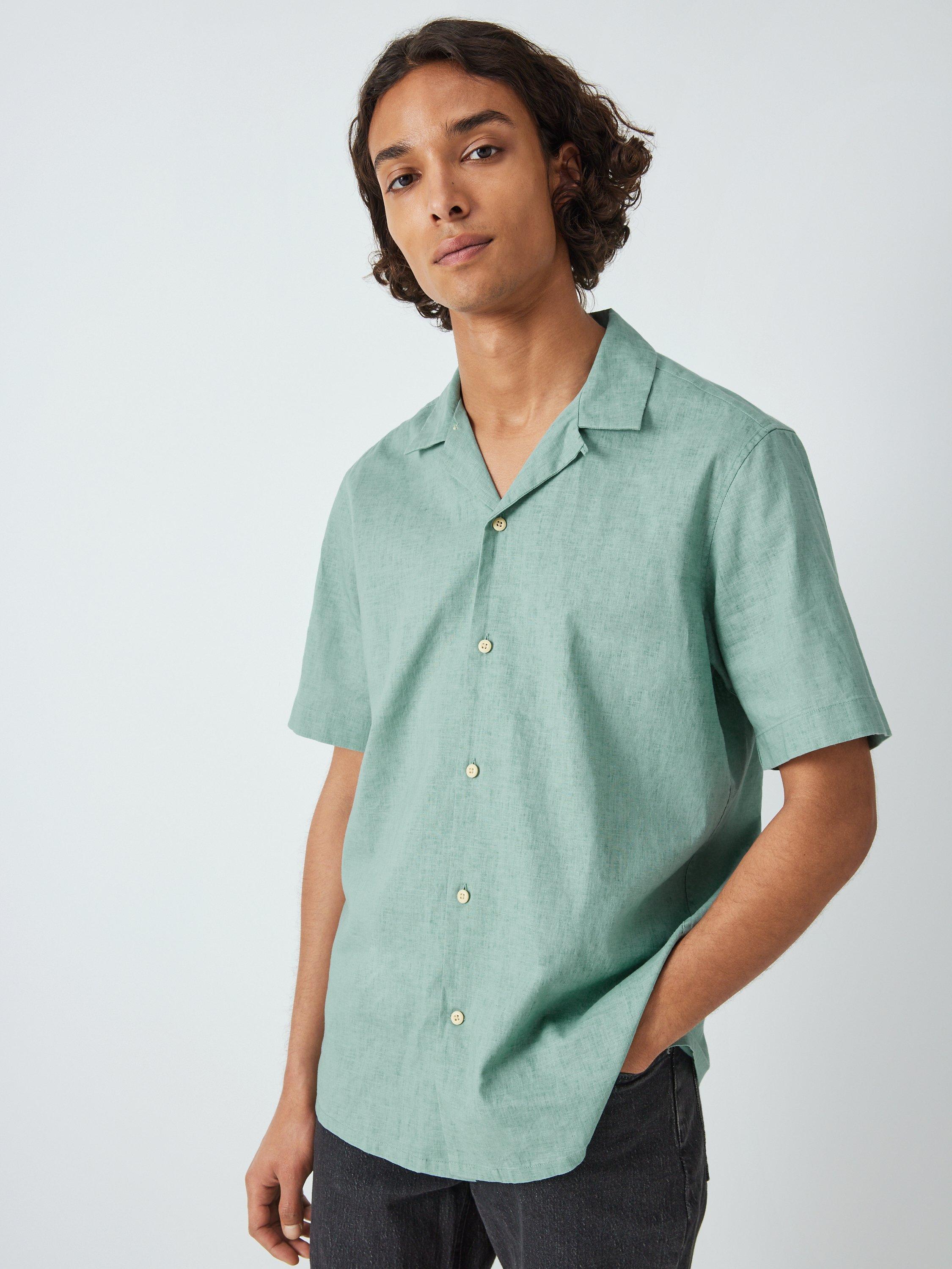 John Lewis Revere Collar Linen Blend Shirt, Cameo Blue, XXL