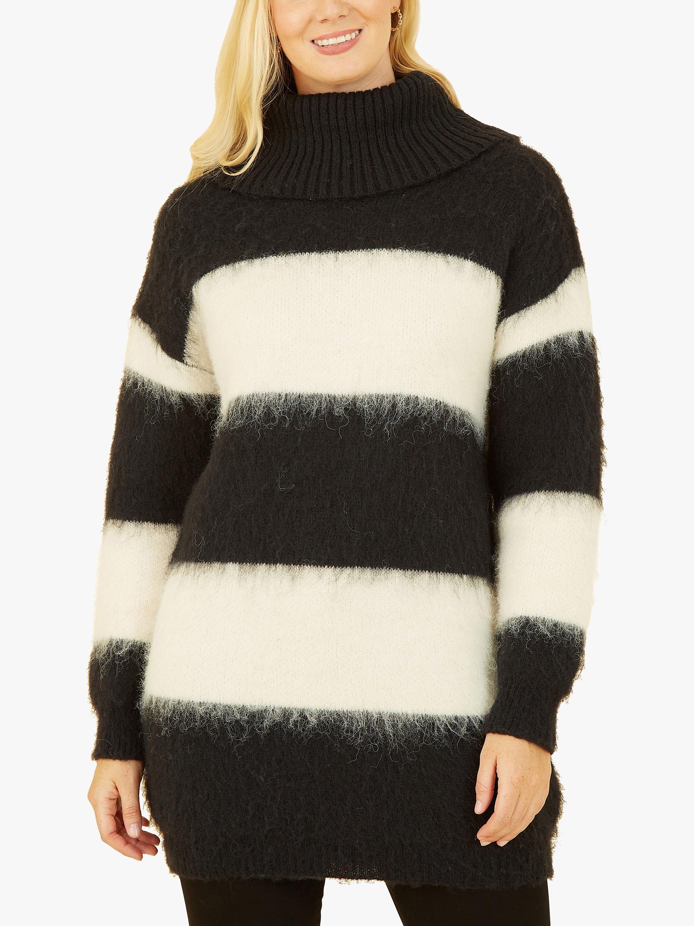 Yumi Stripe Roll Neck Tunic Dress, Black/White
