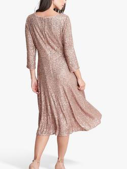 Gina Bacconi Libbie Midi A-Line Sequin Knee Length Dress - view 2, Latte