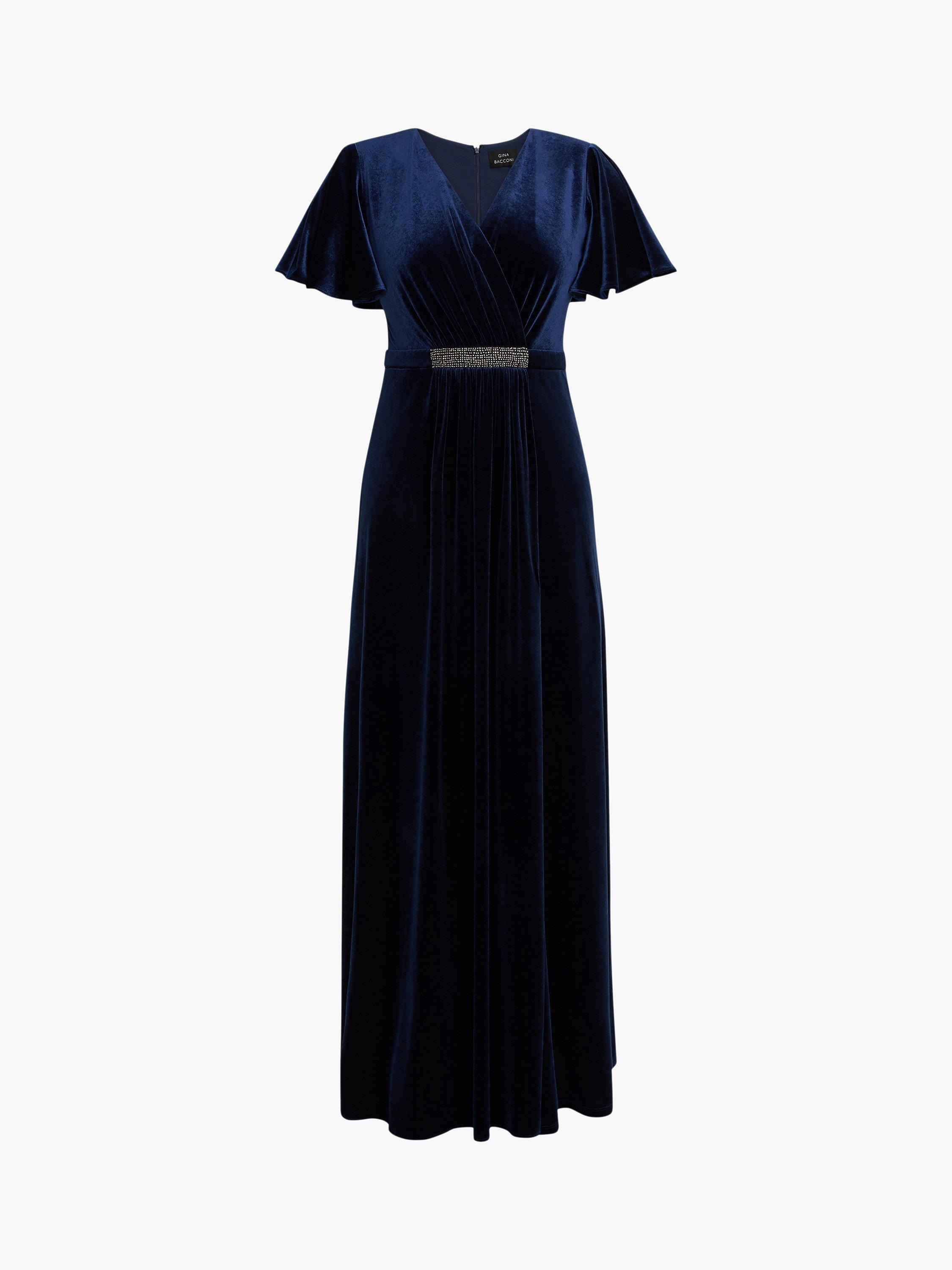 Gina Bacconi Glynis Flutter Sleeve Maxi Velvet Dress Imperial