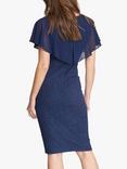 Gina Bacconi Aris V-Neck Chiffon Cape Metallic Dress, Navy