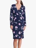 Gina Bacconi Gaye Floral Print Wrap Dress, Navy/Pink