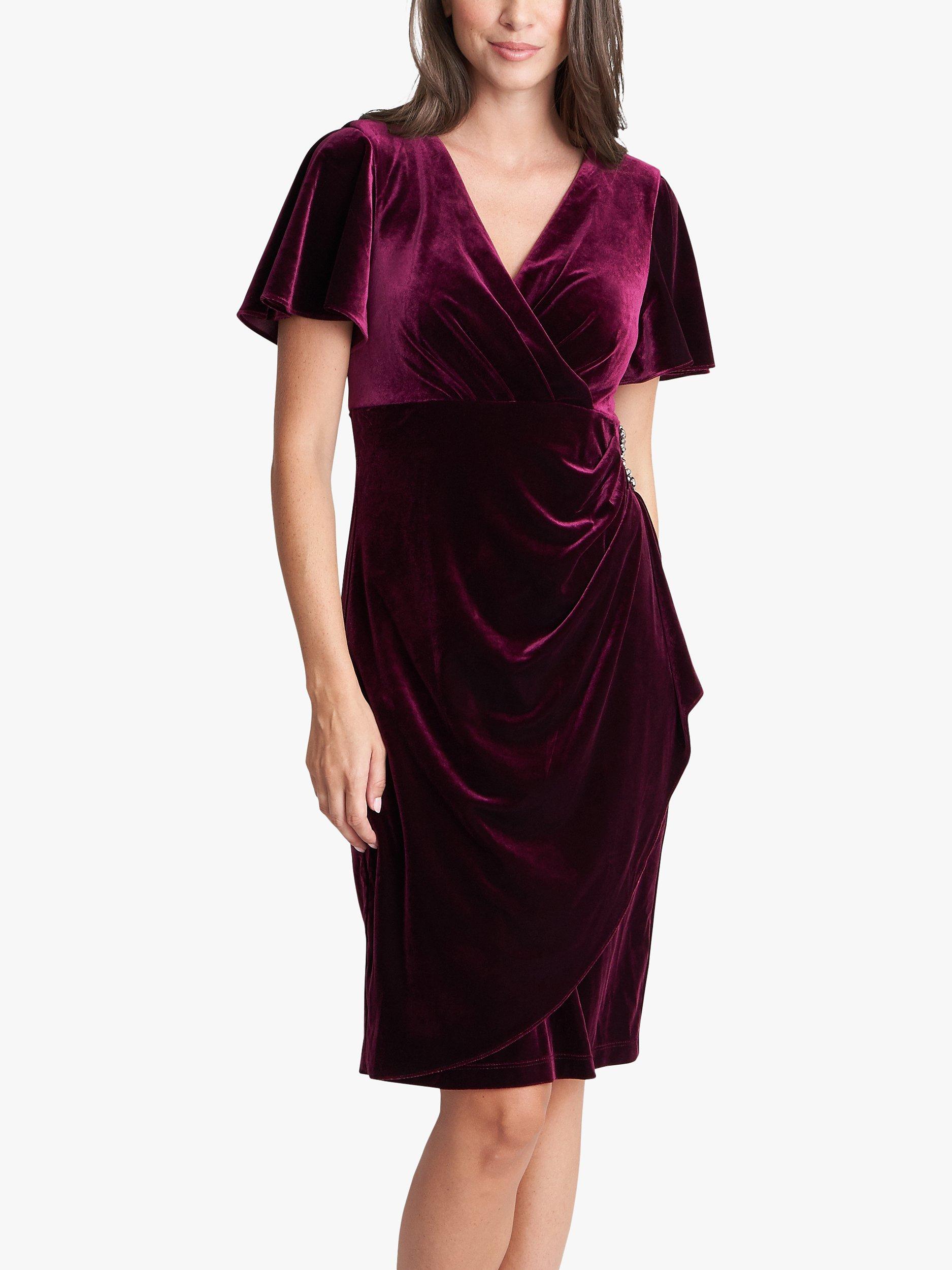 Gina Bacconi Kadie Velvet Knee Length Dress, Wine