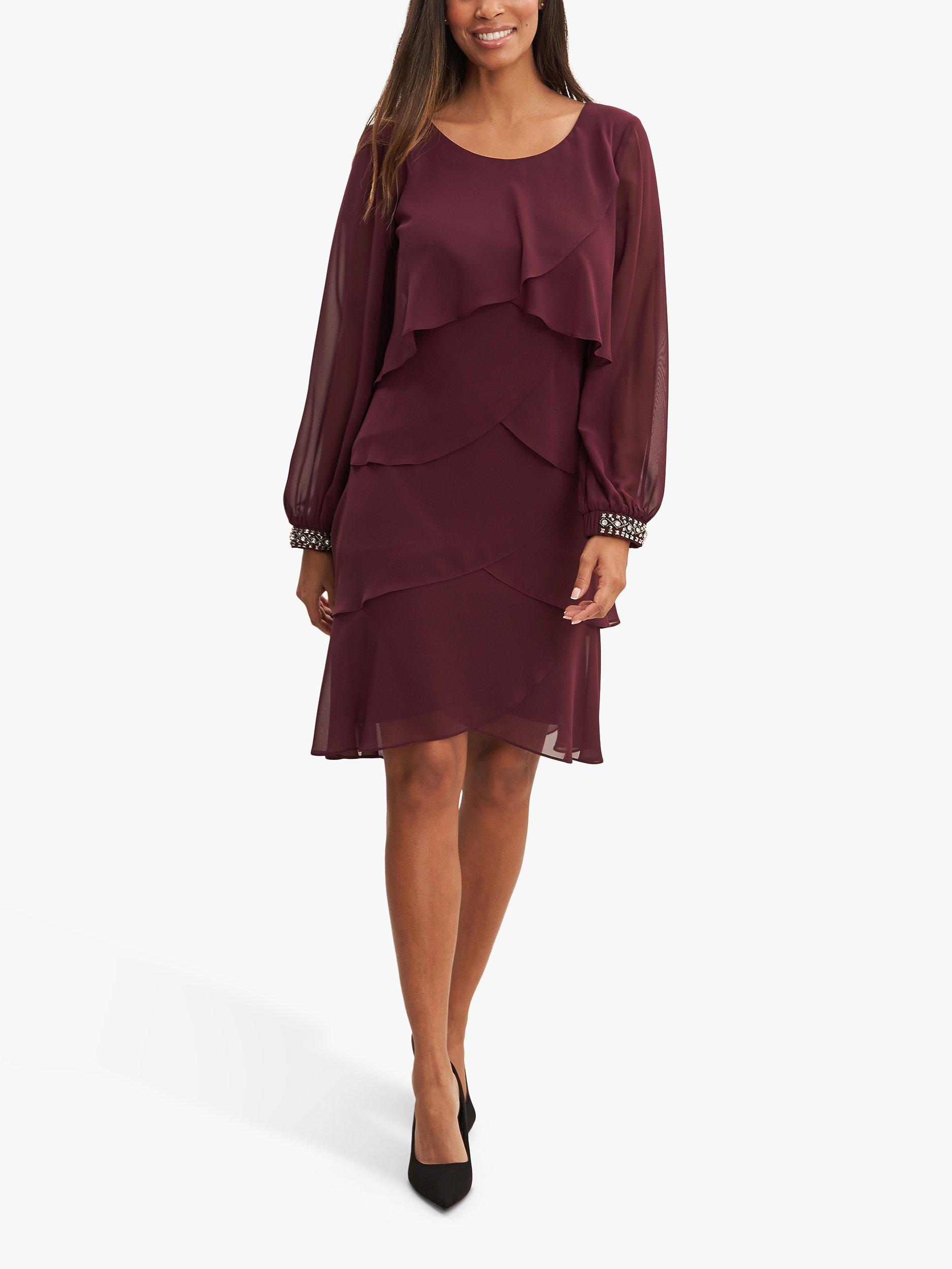 Product image 3 of 5, which shows Gina Bacconi Sakura Tiered Dress, Fig, 16