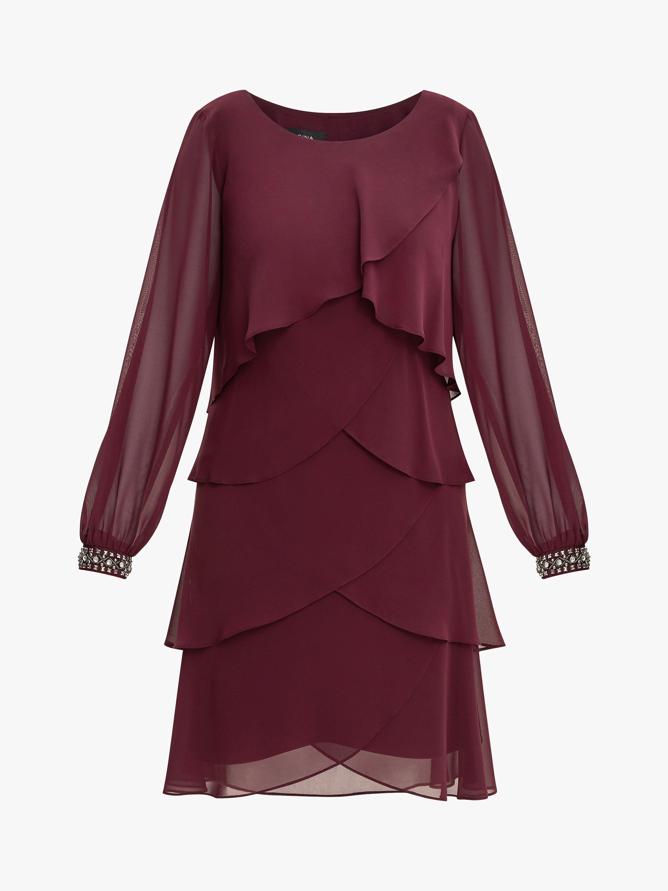 Product image 4 of 5, which shows Gina Bacconi Sakura Tiered Dress, Fig, 16