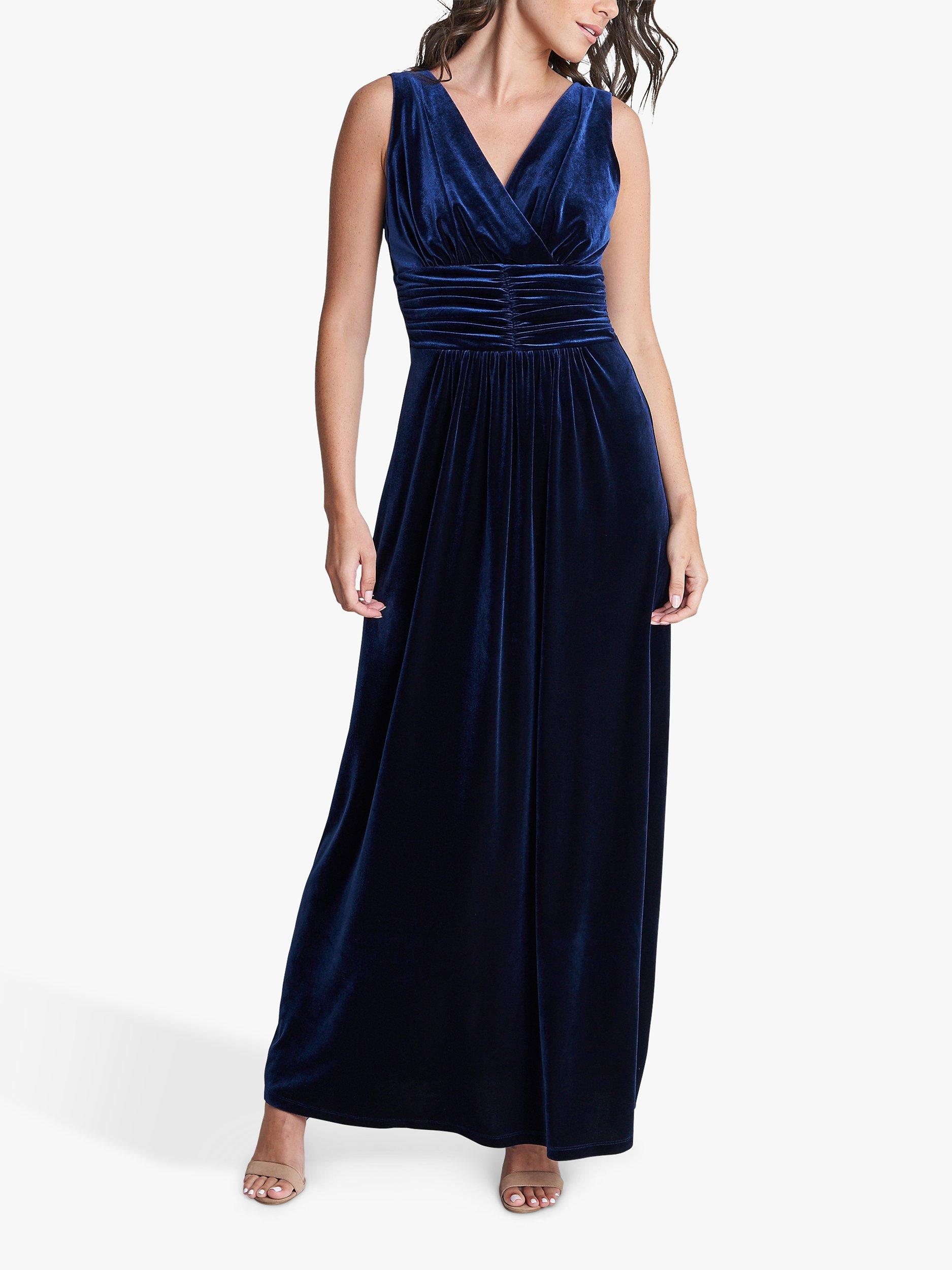 Product image 1 of 5, which shows Gina Bacconi Patricia Sleeveless Velvet Maxi Dress, Navy, 18