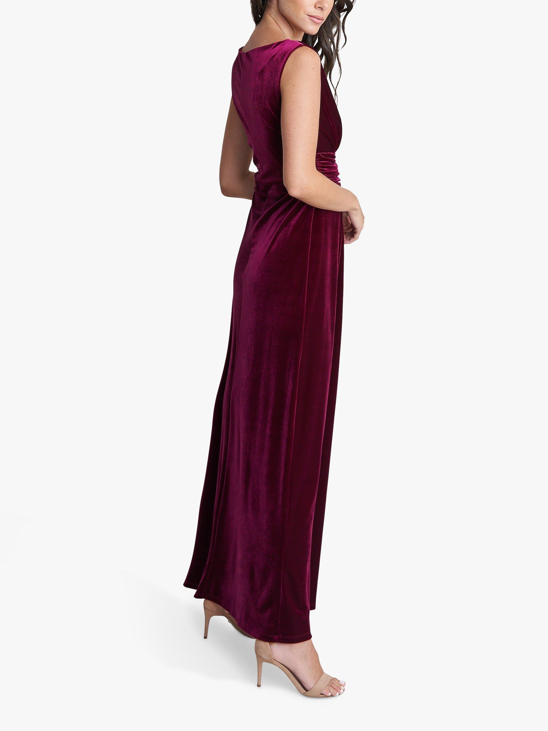 Product image 2 of 5, which shows Gina Bacconi Patricia Sleeveless Velvet Maxi Dress, Wine, 8