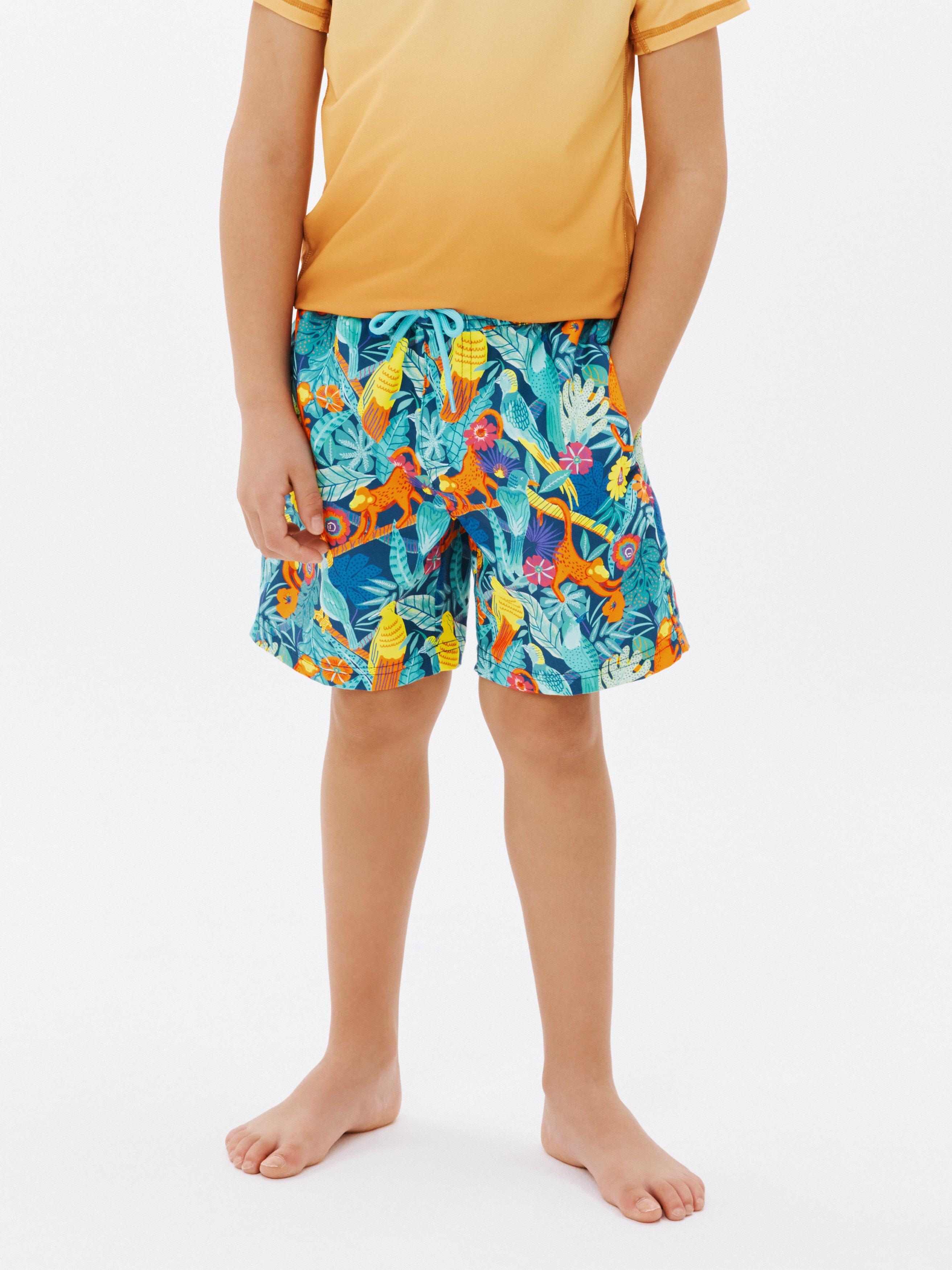John Lewis Kids' Recycled Polyester Paradise Jungle Swim Shorts, Multi