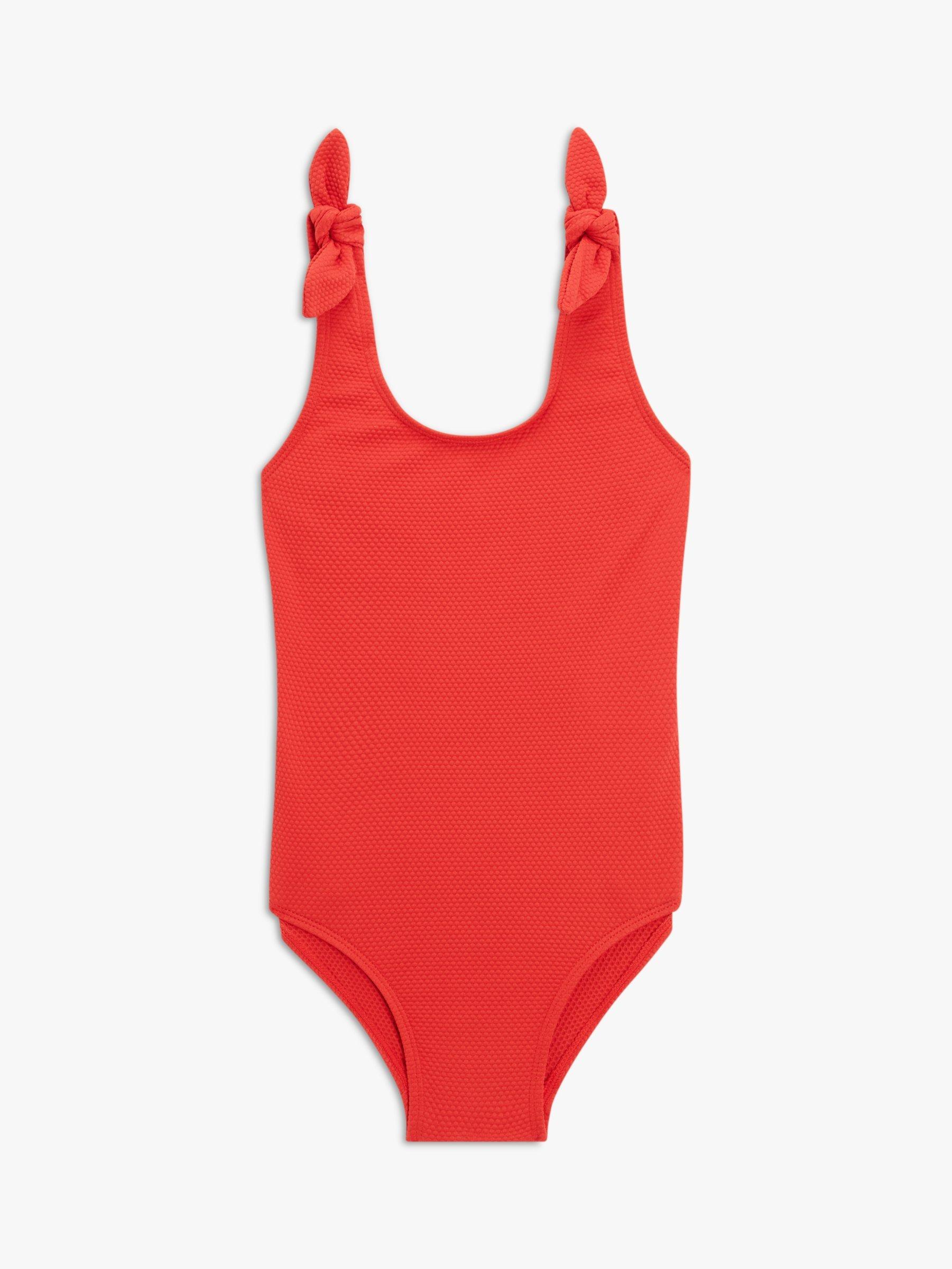 John Lewis Kids' Textured Plain Tie Swimsuit, Red