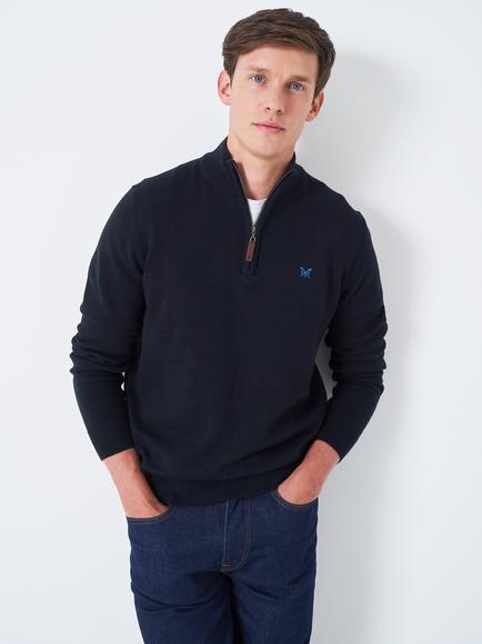 Crew Clothing Organic Cotton Half-Zip Jumper, Black