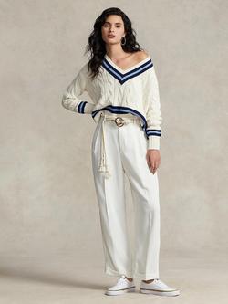 Ralph Lauren Cricket Knit Stripe Jumper, Cream/Navy, Cream/Navy