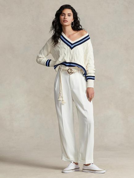 Polo Ralph Lauren Cricket Knit Stripe Jumper, Cream/Navy, Cream/Navy