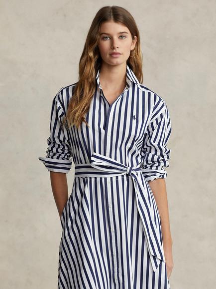 Polo Ralph Lauren Stripe Pony Shirt Dress, Navy/White - view 2, Navy/White
