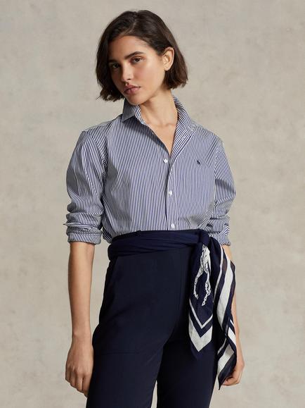 Polo Ralph Lauren Stripe Pony Long Sleeve Shirt, White/Fall Royal, White/Fall Royal