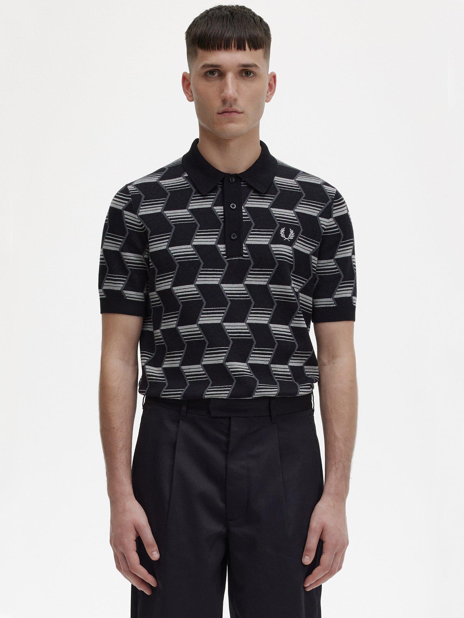 Fred Perry Chevron Stripe Knitted Short Sleeve Polo Shirt, C102
