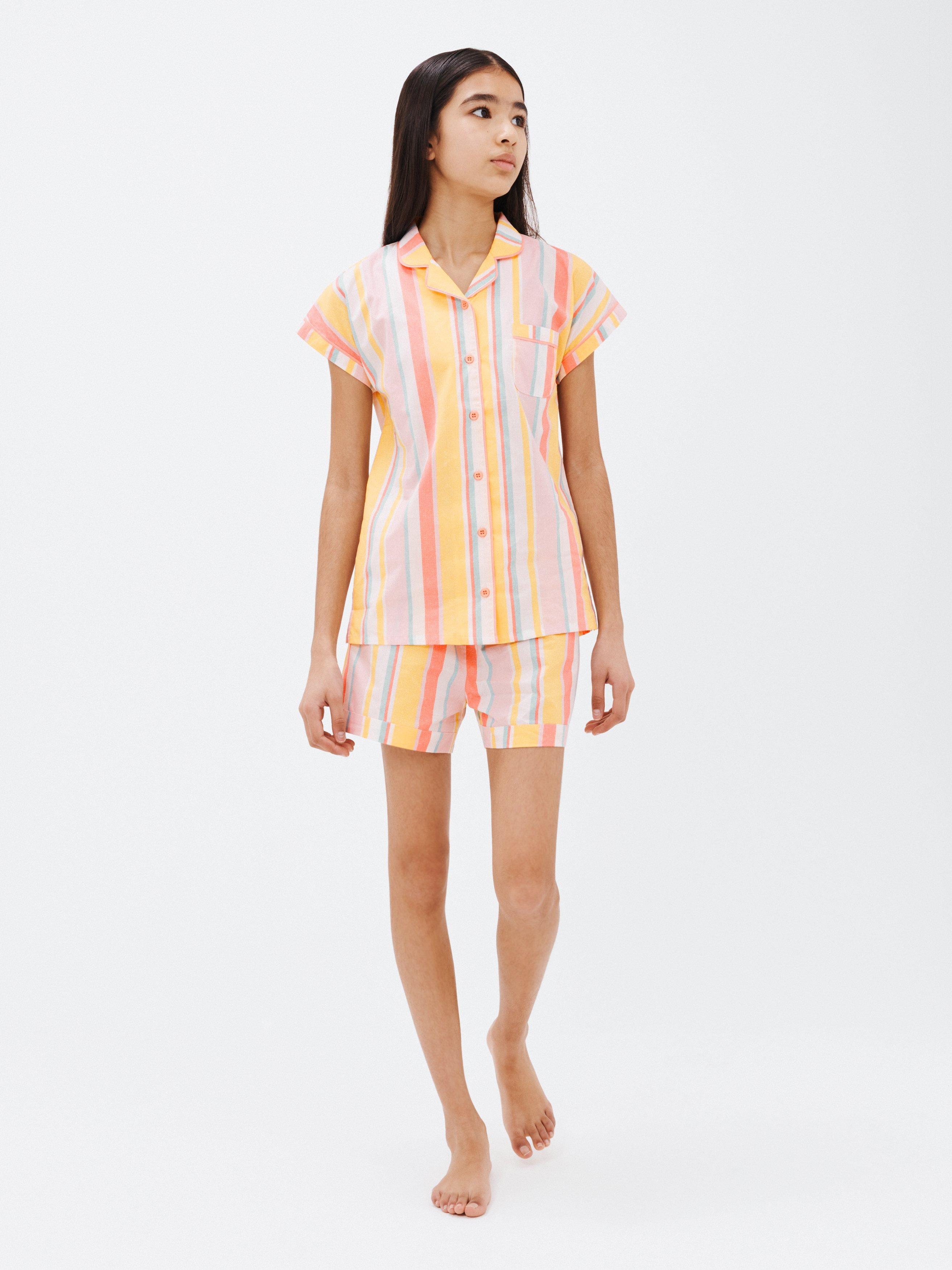 John Lewis Kids' Stripe Woven Shirt & Shorts Pyjama Set, Multi