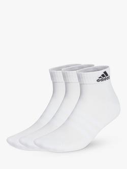 adidas Cushioned Ankle Socks, Pack of 3, White/Black, White/Black