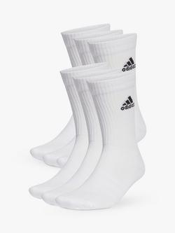adidas Cushioned Crew Socks, Pack of 6, White/Black, White/Black