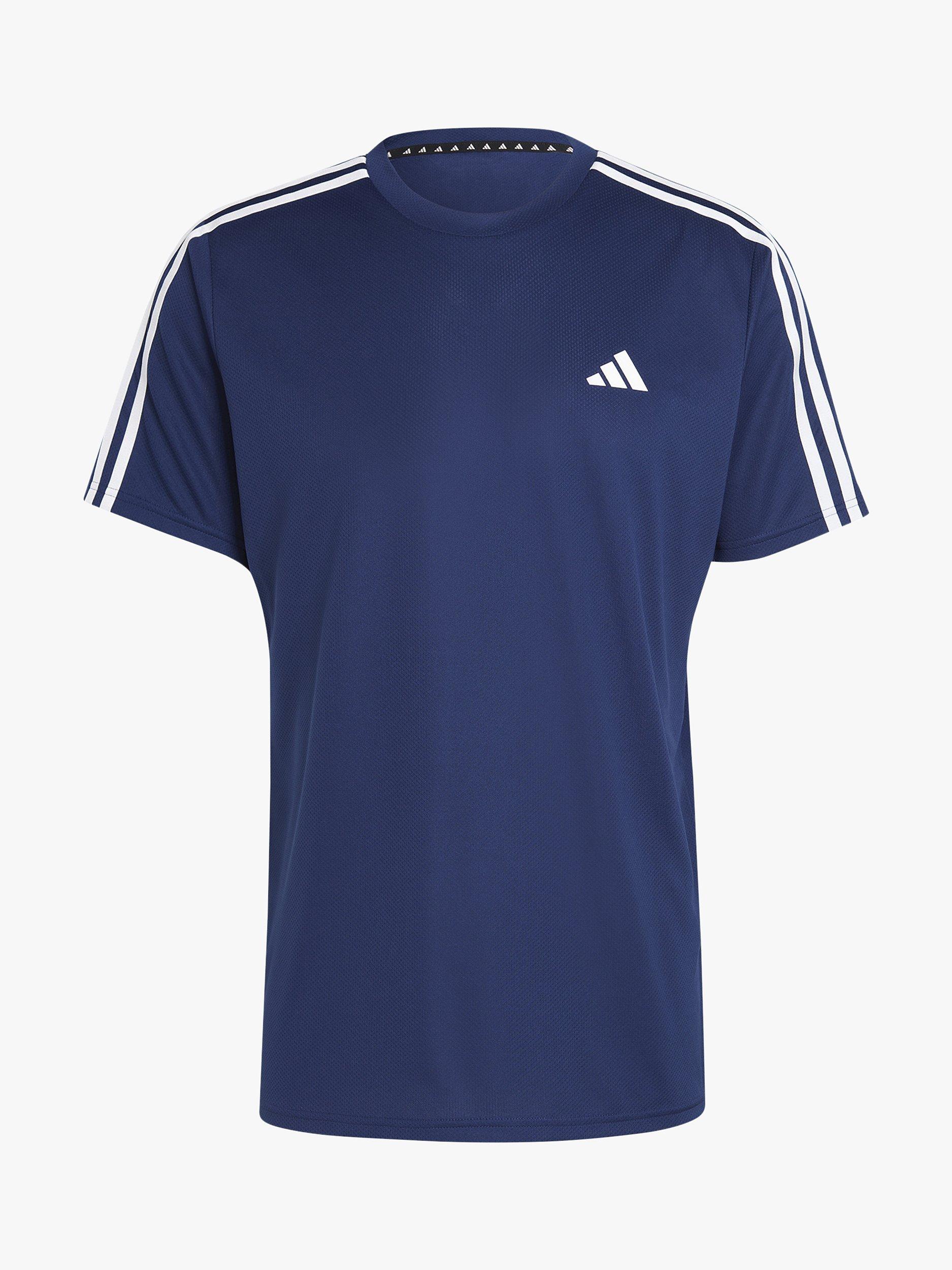 adidas Train Essentials 3-Stripes Recycled Gym Top, Dark Blue/White, M