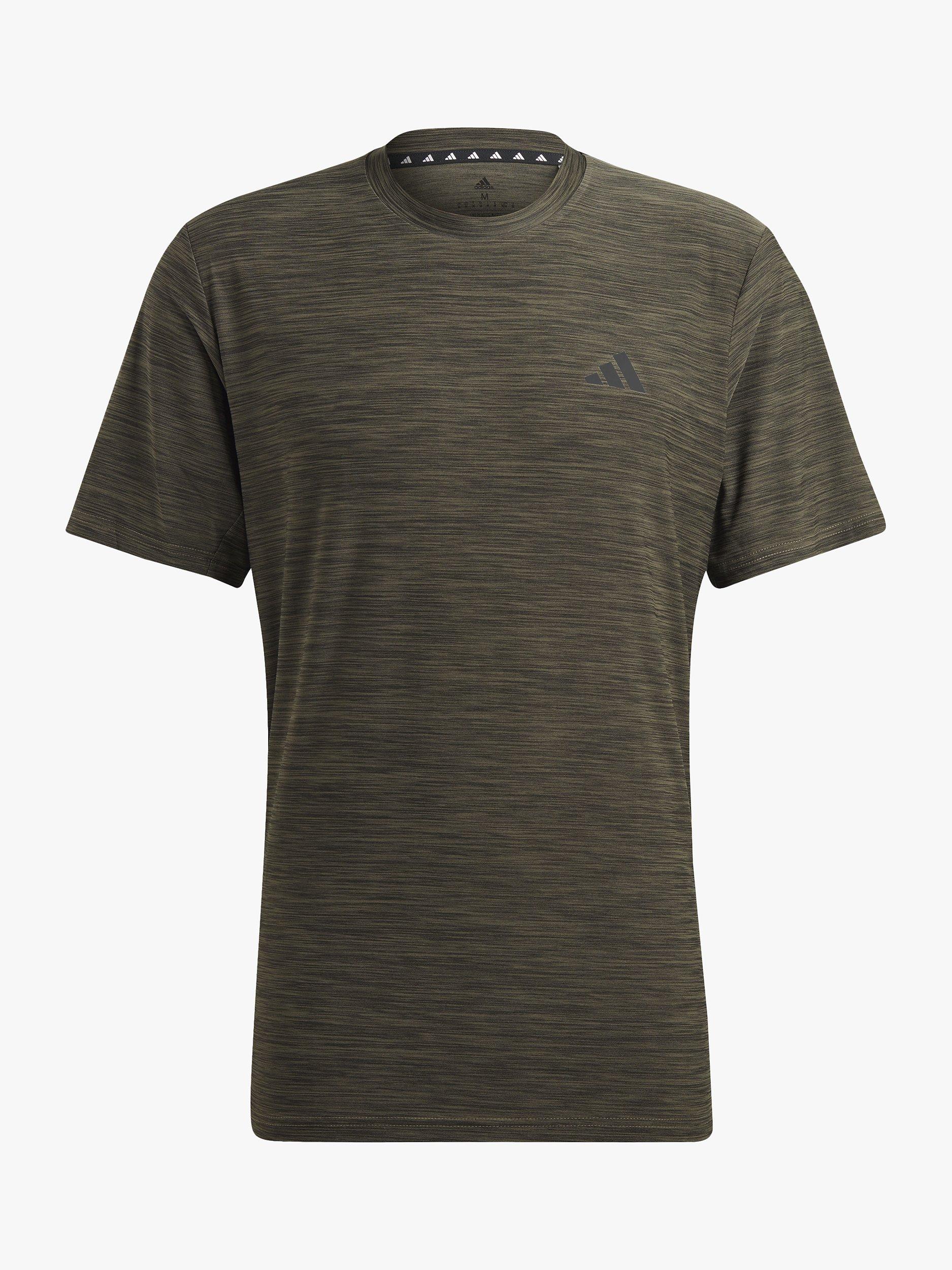 Product image 1 of 5, which shows adidas Train Essentials Stretch Recycled Gym Top, Olive Strata/Black, S