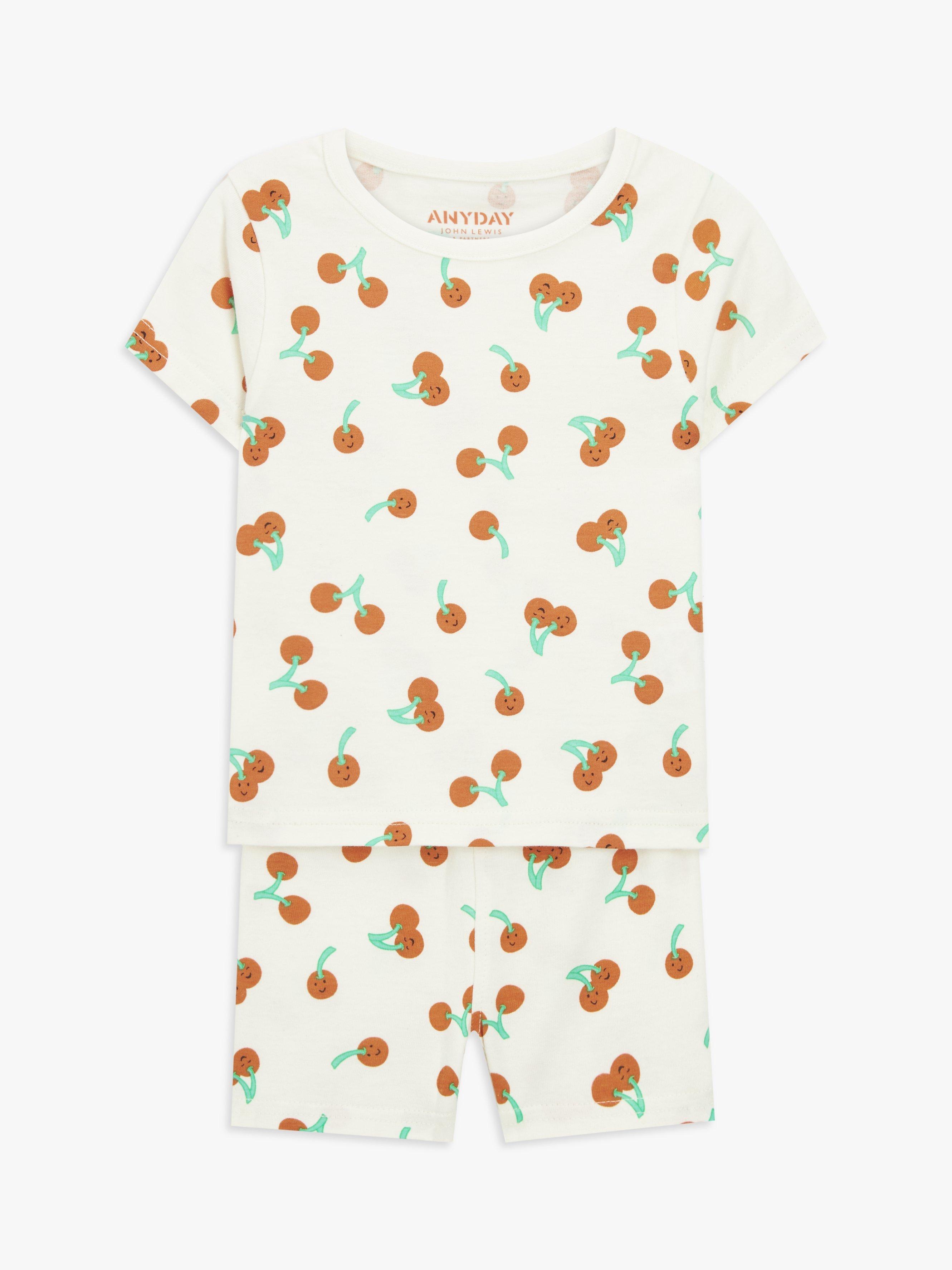 John Lewis ANYDAY Baby Cherries T-Shirt & Shorts Pyjamas, White/Multi