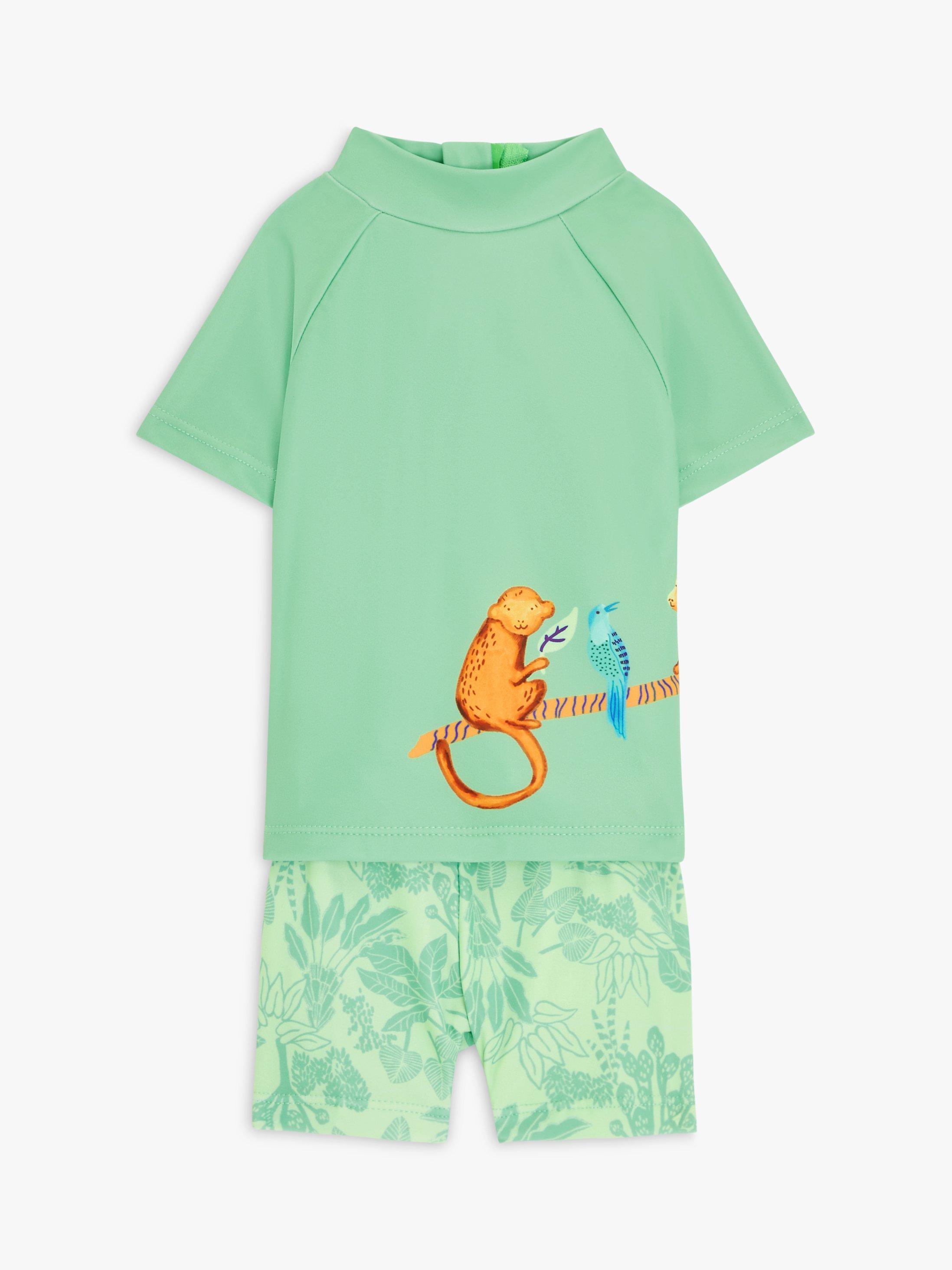 John Lewis Baby Jungle Rash Vest & Shorts Set, Green