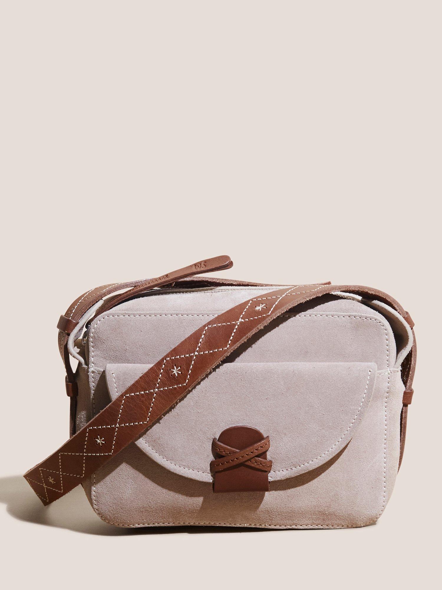 White Stuff Lola Suede Embroidered Cross Body Bag, Natural