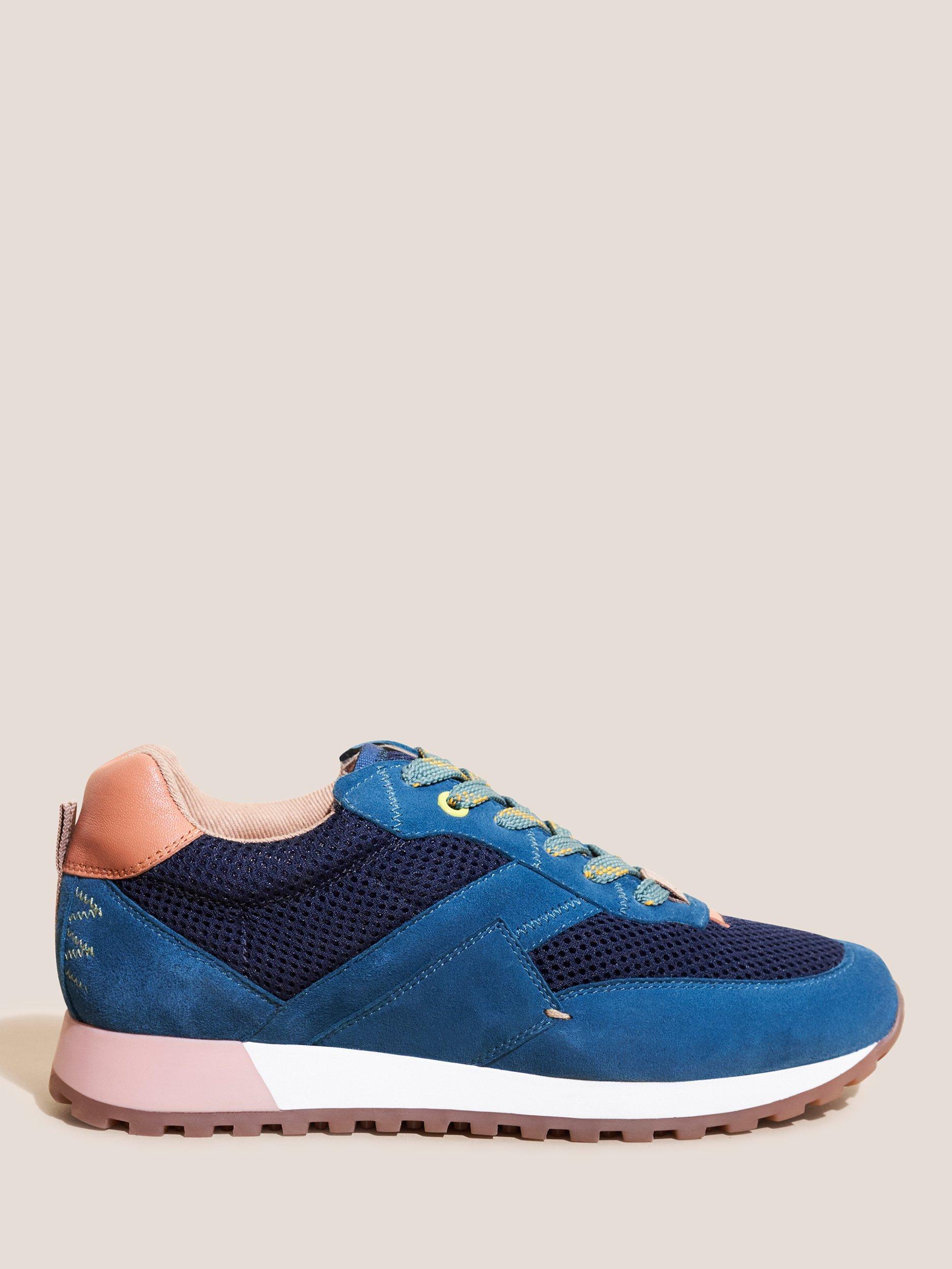 White Stuff Retro Suede Trainers, Blue Mlt