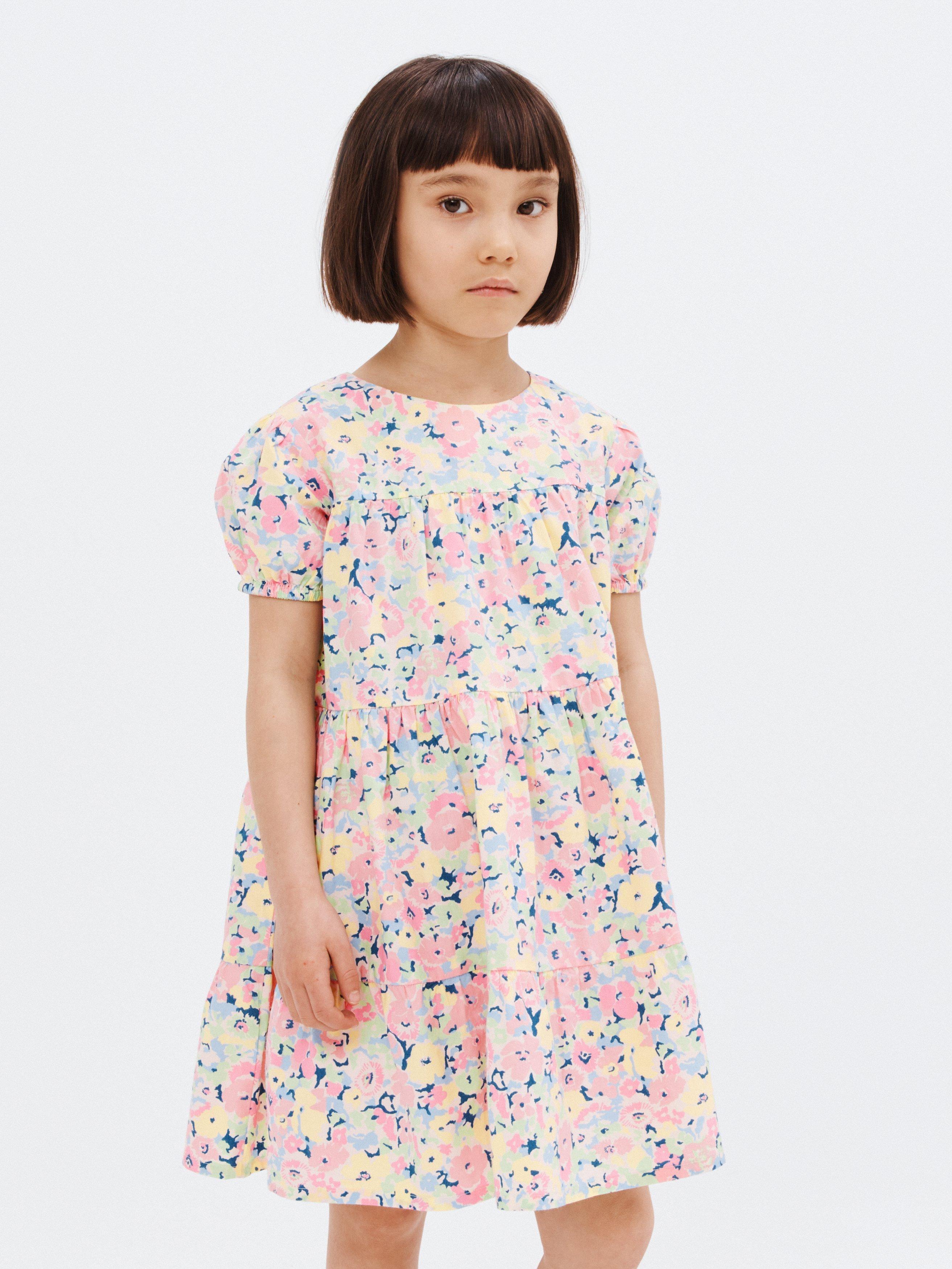 John Lewis Kids' Painterly Floral Tiered Dress, Multi