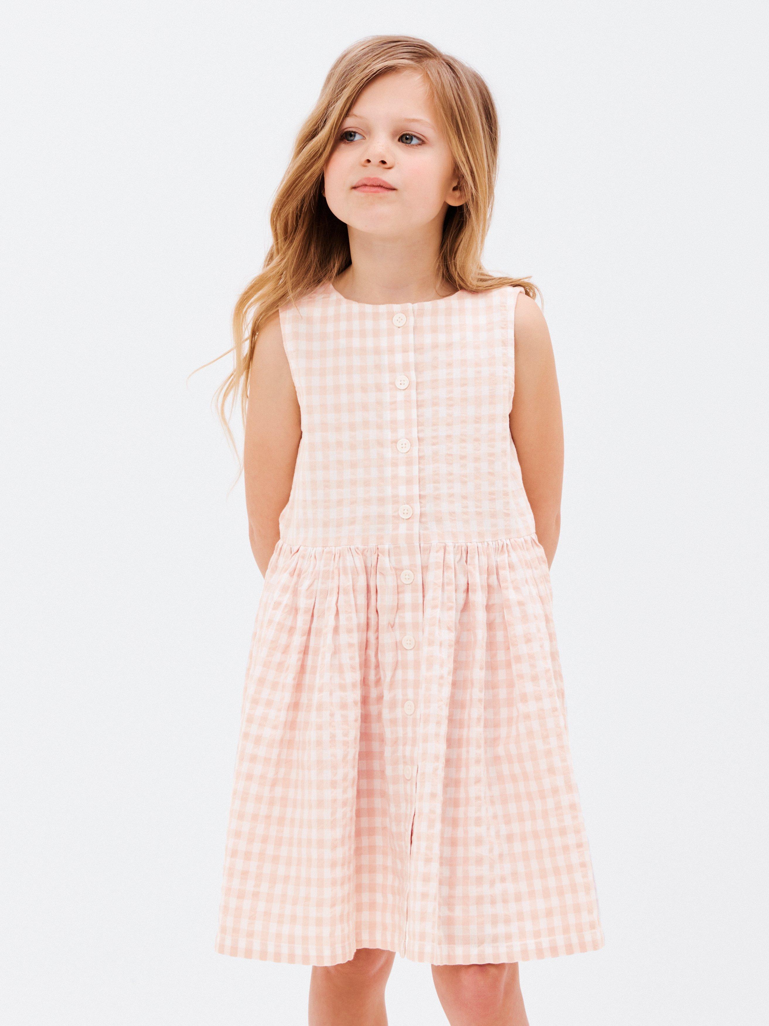 John Lewis Kids' Gingham Smock Shirt Dress, Pink/White