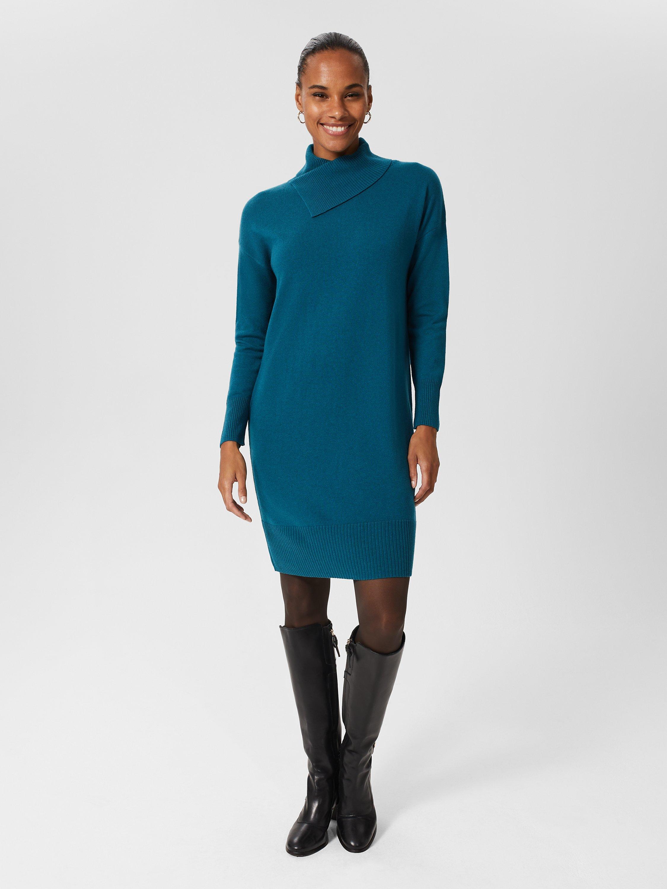 Hobbs Courtney Knit Cashmere Blend Mini Dress, Aegean Blue