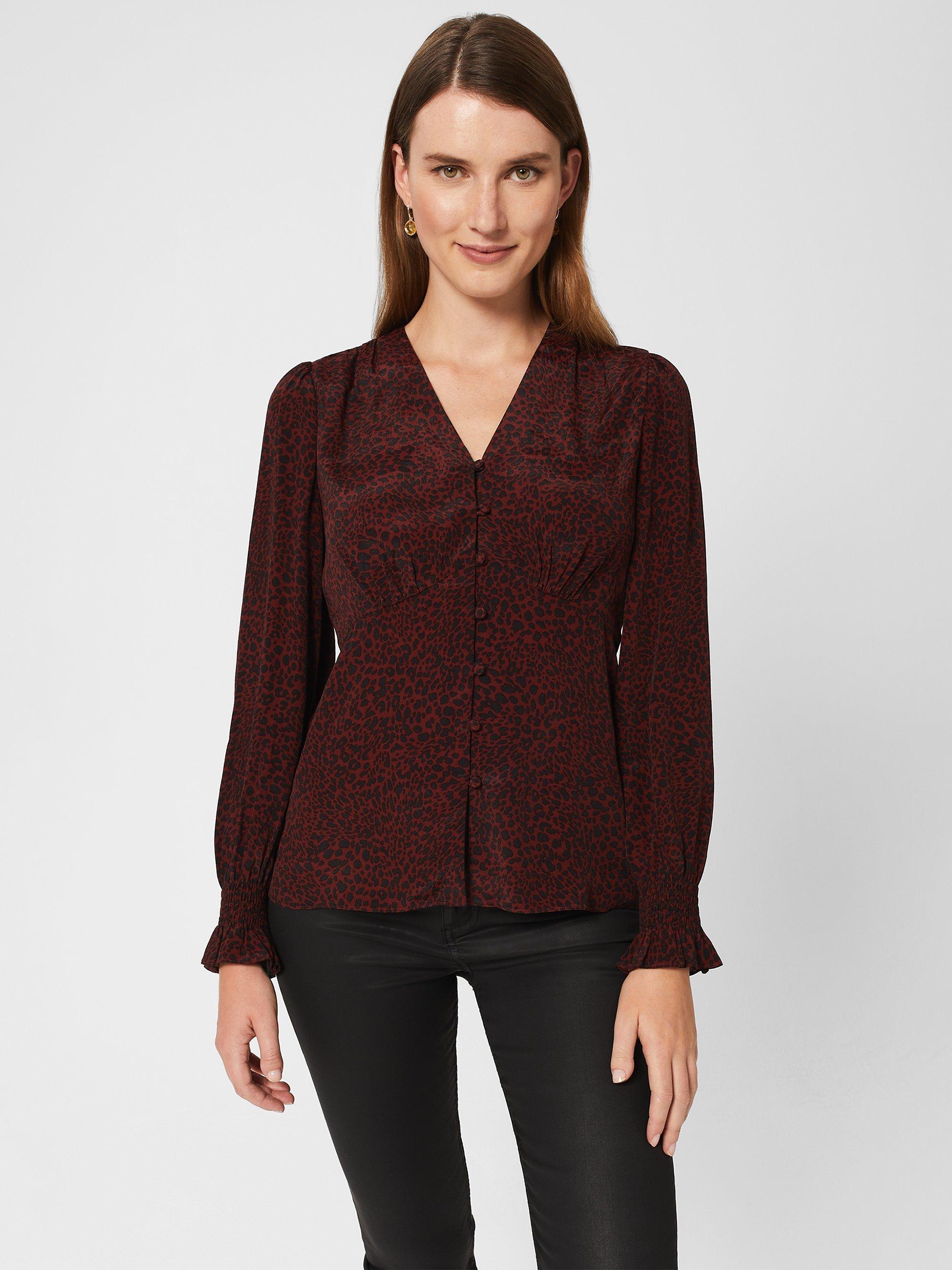 Hobbs Maggie Animal Print V Neck Blouse, Burgundy Black