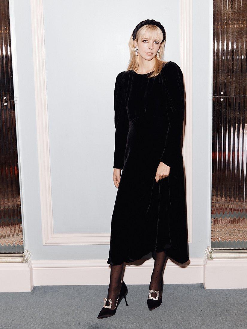 Ghost Rosaleen Velvet Dress, Black