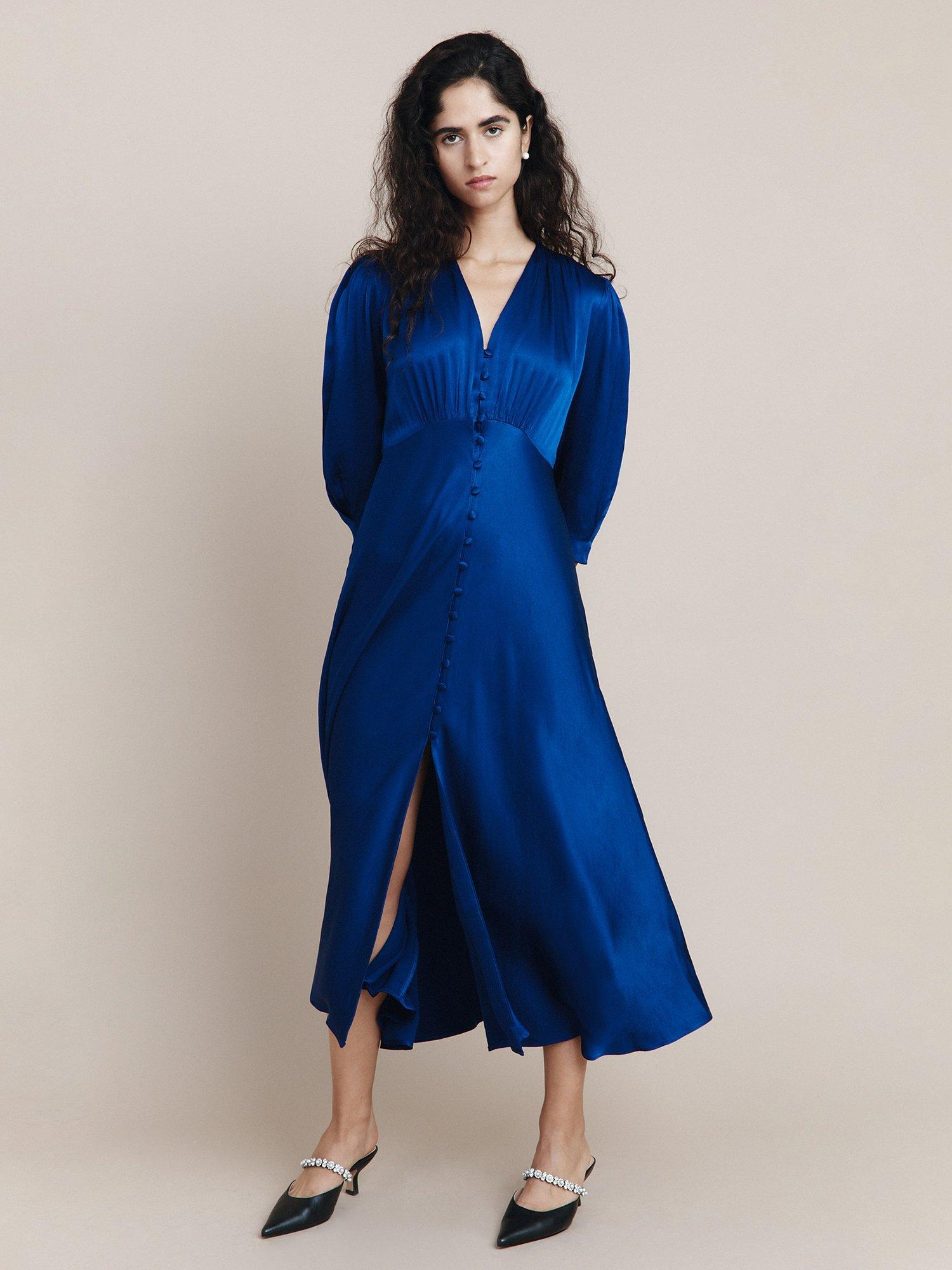 Ghost Madison Satin Maxi Dress, Dark Blue