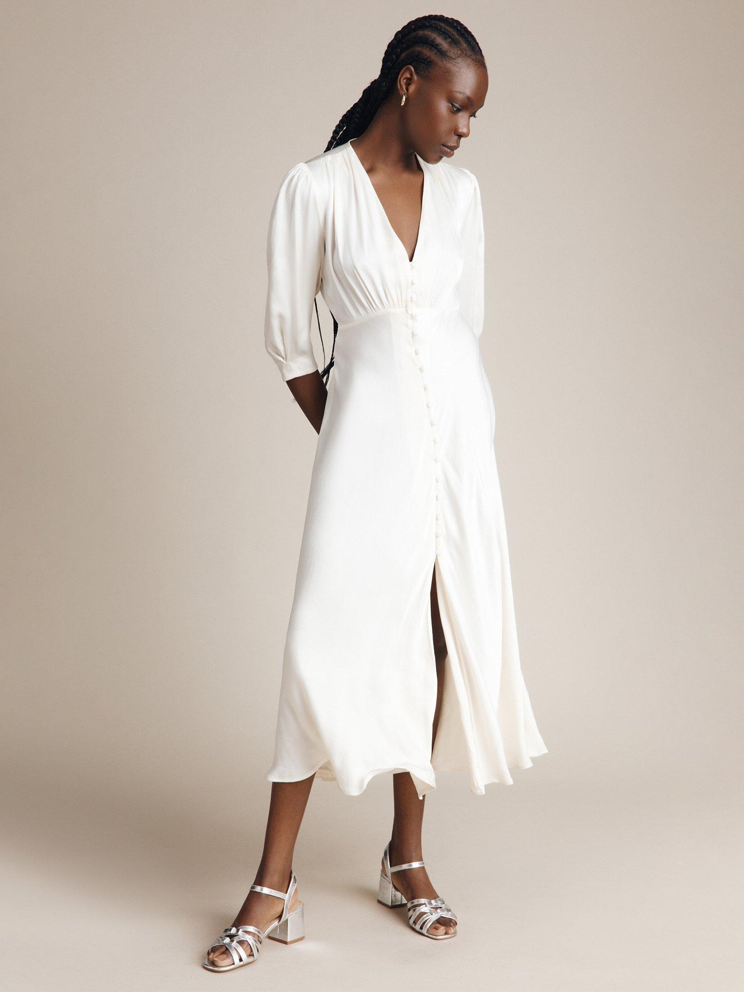 Ghost Madison Satin Midi Dress, Ivory