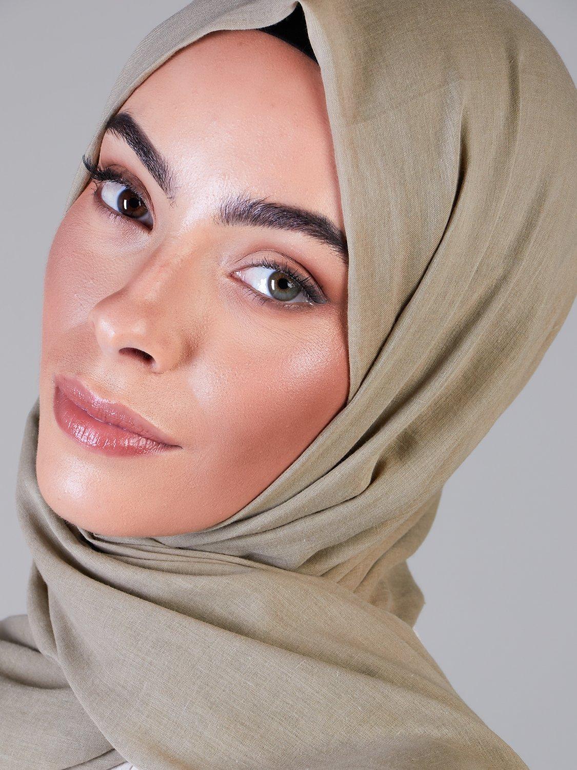 Product image 1 of 2, which shows Aab Organic Cotton Hijab, Smokey Taupe, One Size