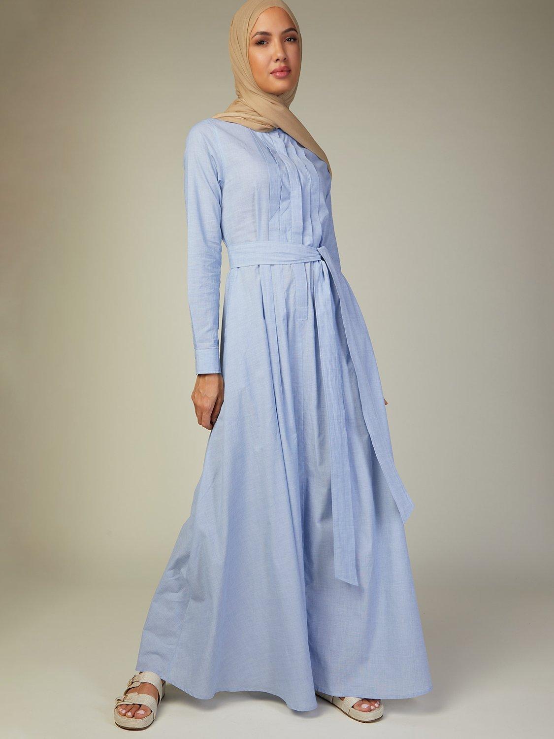 Product image 1 of 5, which shows Aab Cotton Pleat Front Maxi Dress, Blue, S Regular