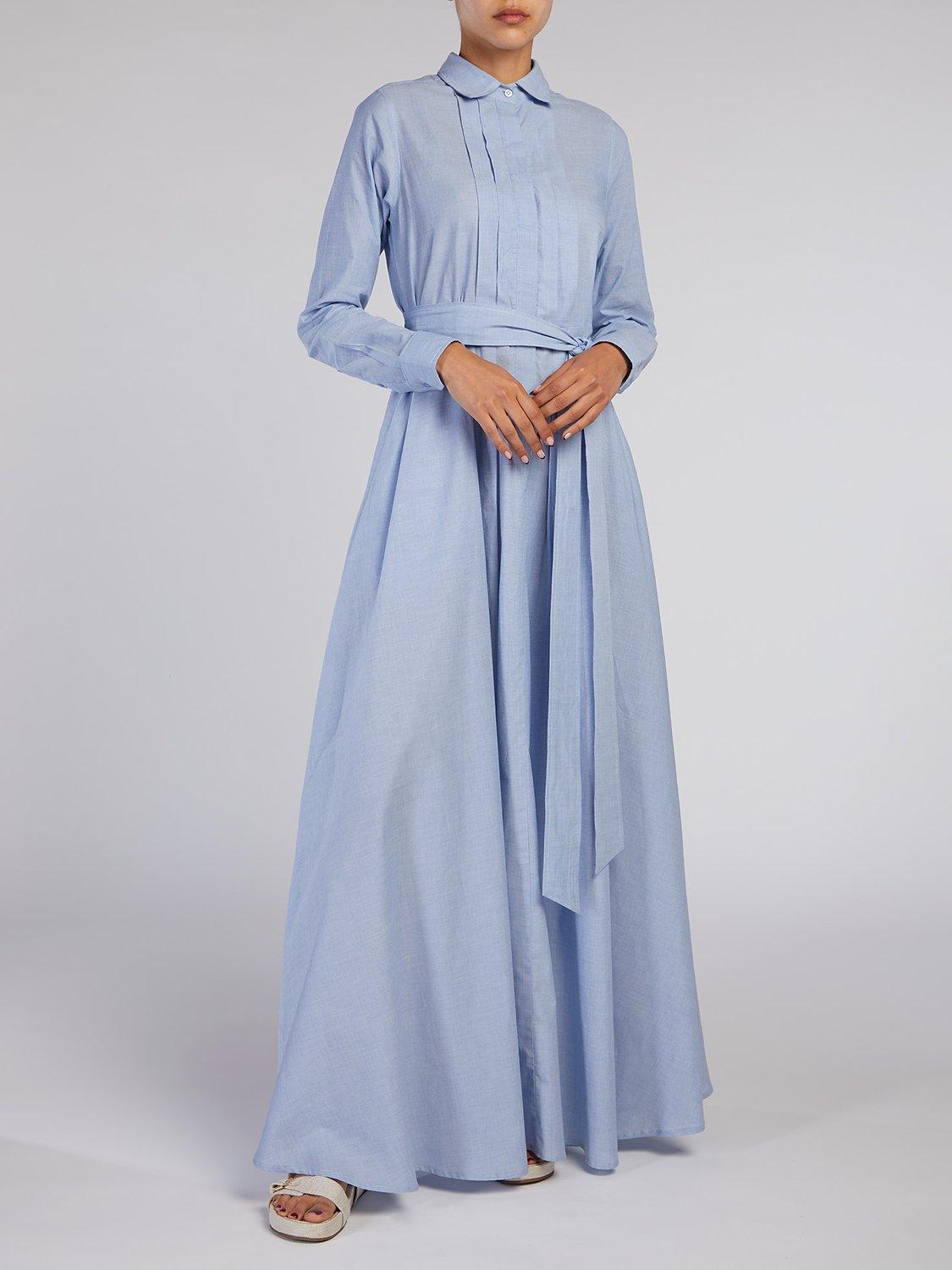 Product image 3 of 5, which shows Aab Cotton Pleat Front Maxi Dress, Blue, S Regular