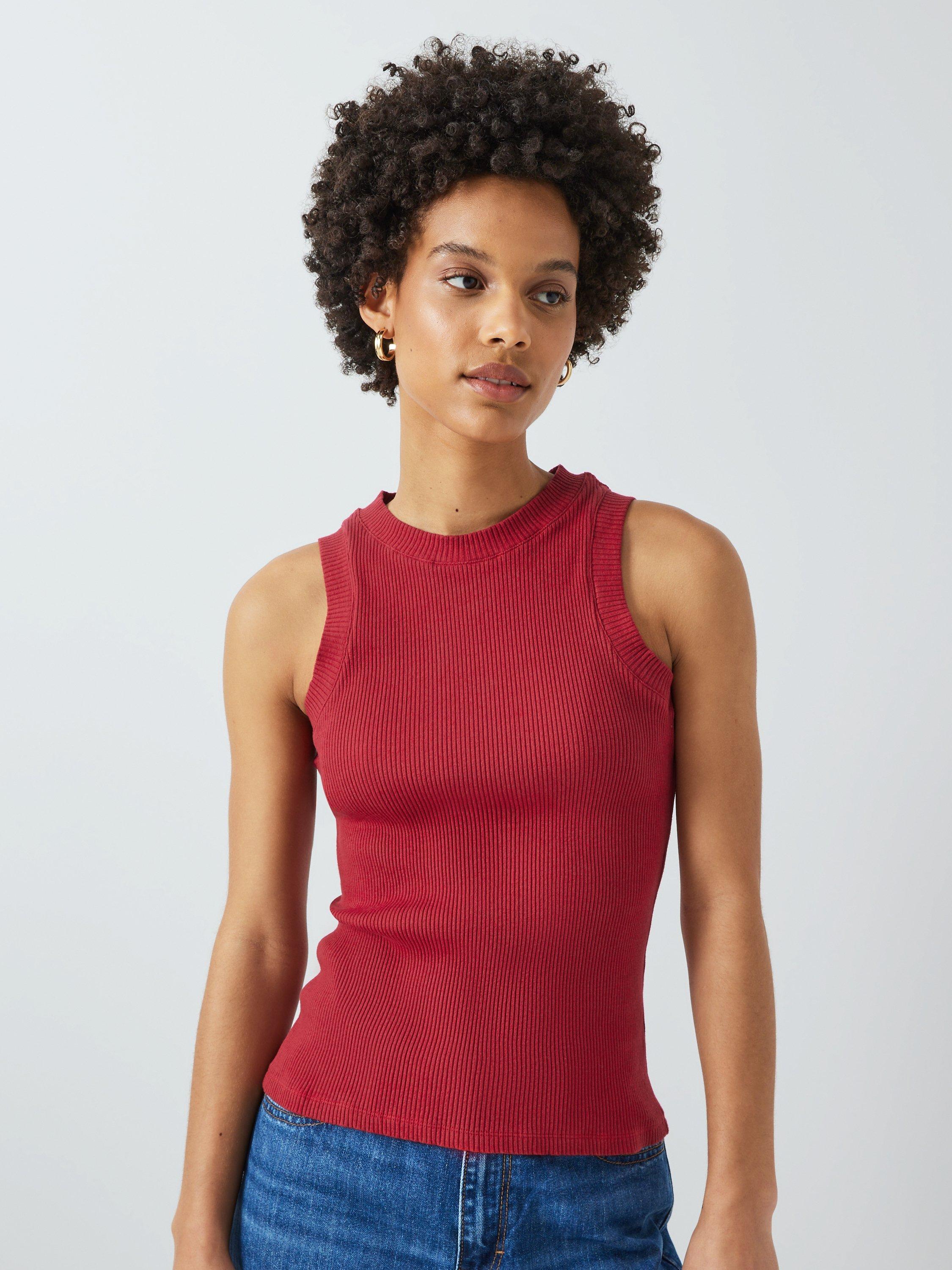 John Lewis Ribbed Cotton High Neck Vest Top