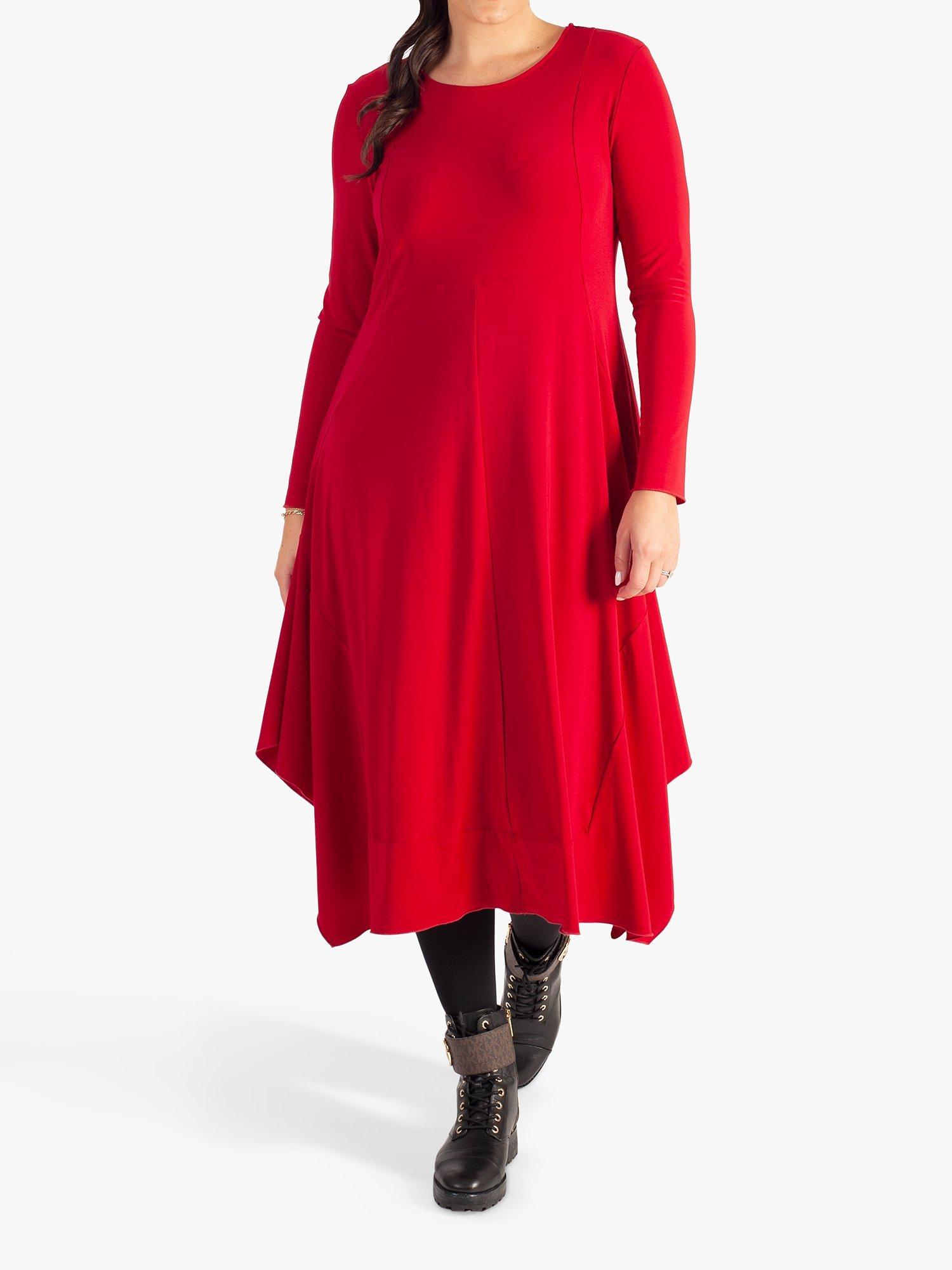 Product image 1 of 5, which shows chesca Panelled Jersey Drape Midi Dress, Scarlet, 12-14