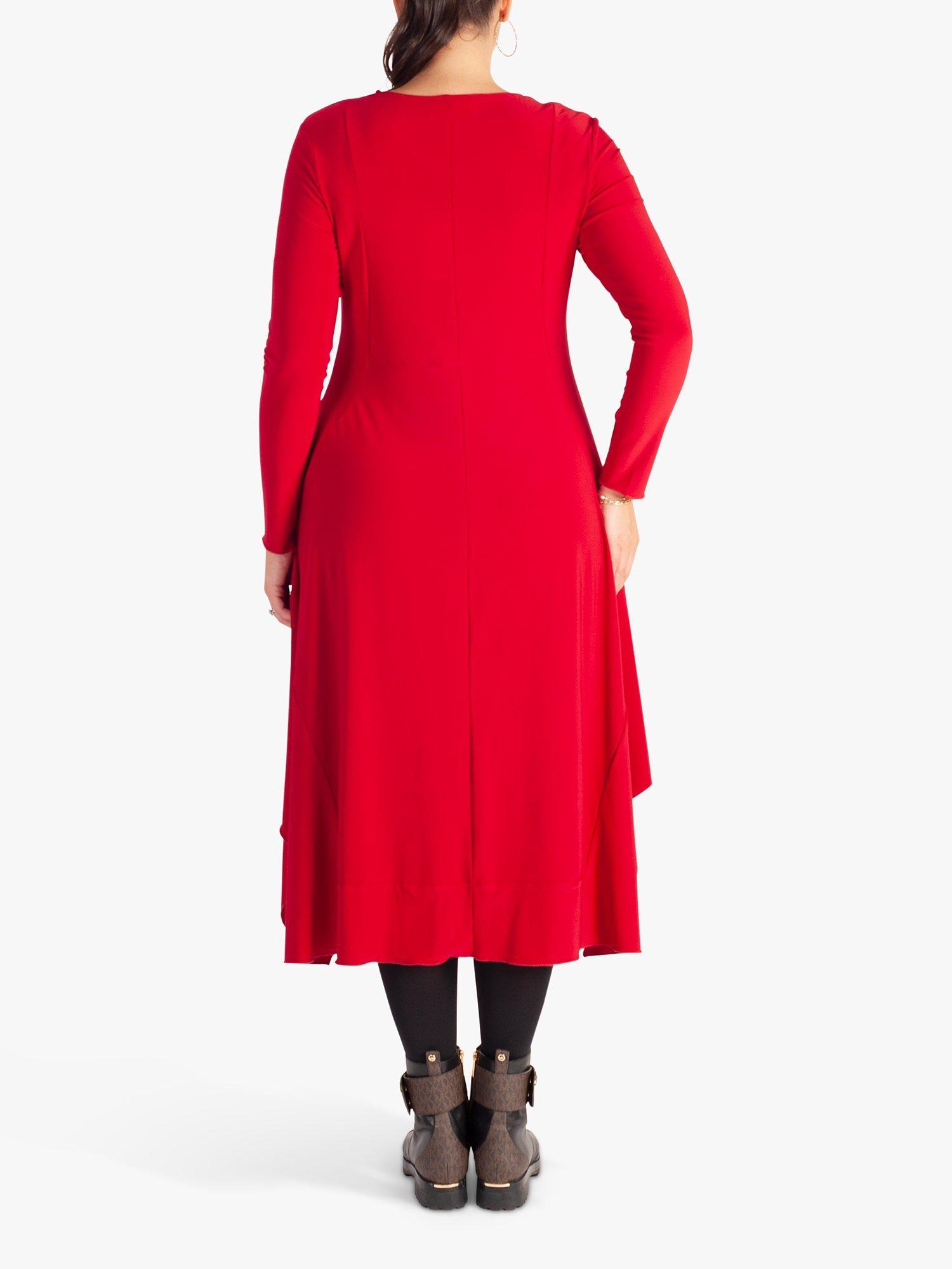 Product image 2 of 5, which shows chesca Panelled Jersey Drape Midi Dress, Scarlet, 12-14