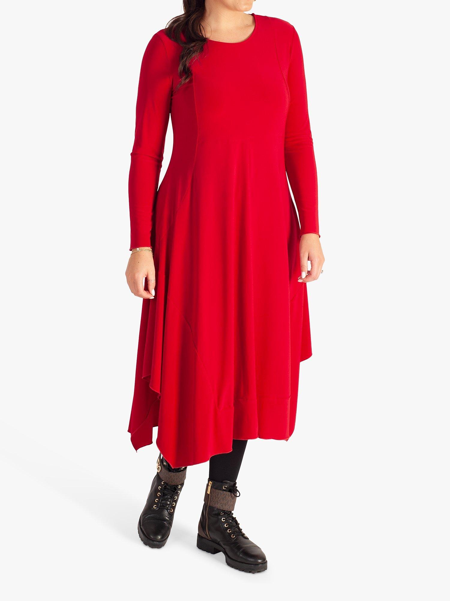 Product image 3 of 5, which shows chesca Panelled Jersey Drape Midi Dress, Scarlet, 12-14