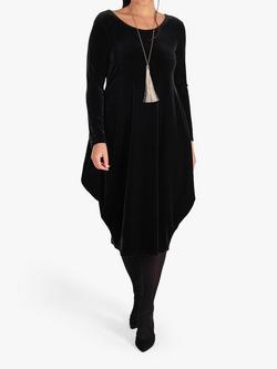 chesca Stretch Velvet Drape Dress, Black