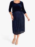 chesca Animal Print Velvet Bodice Midi Dress, Navy