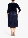 chesca Animal Print Velvet Bodice Midi Dress, Navy