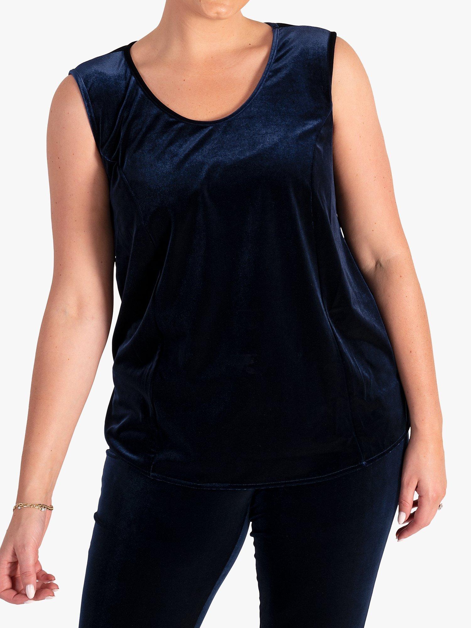 Product image 1 of 5, which shows chesca Stretch Velvet Unlined Cami, Navy, 24-26