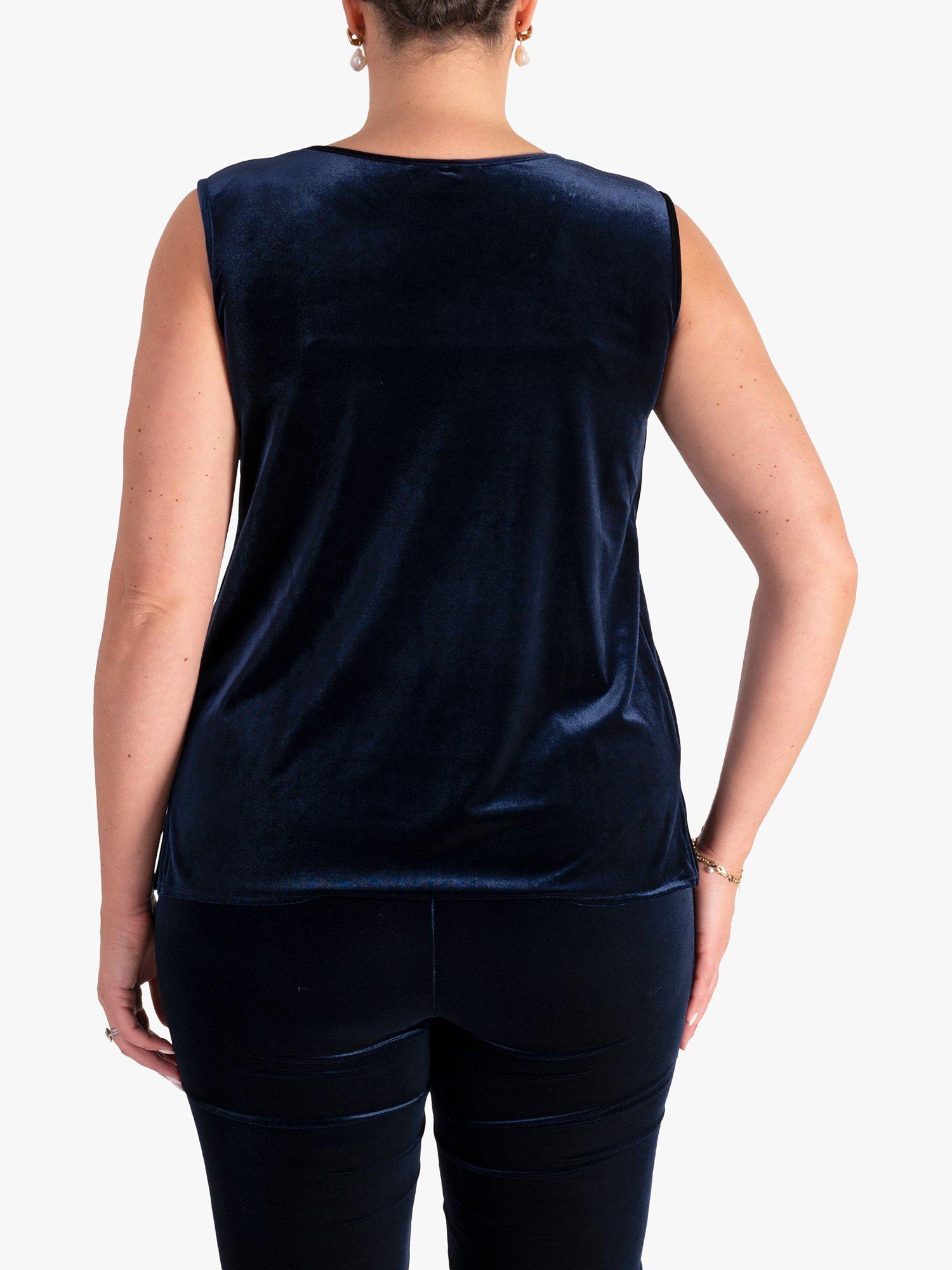 Product image 2 of 5, which shows chesca Stretch Velvet Unlined Cami, Navy, 24-26