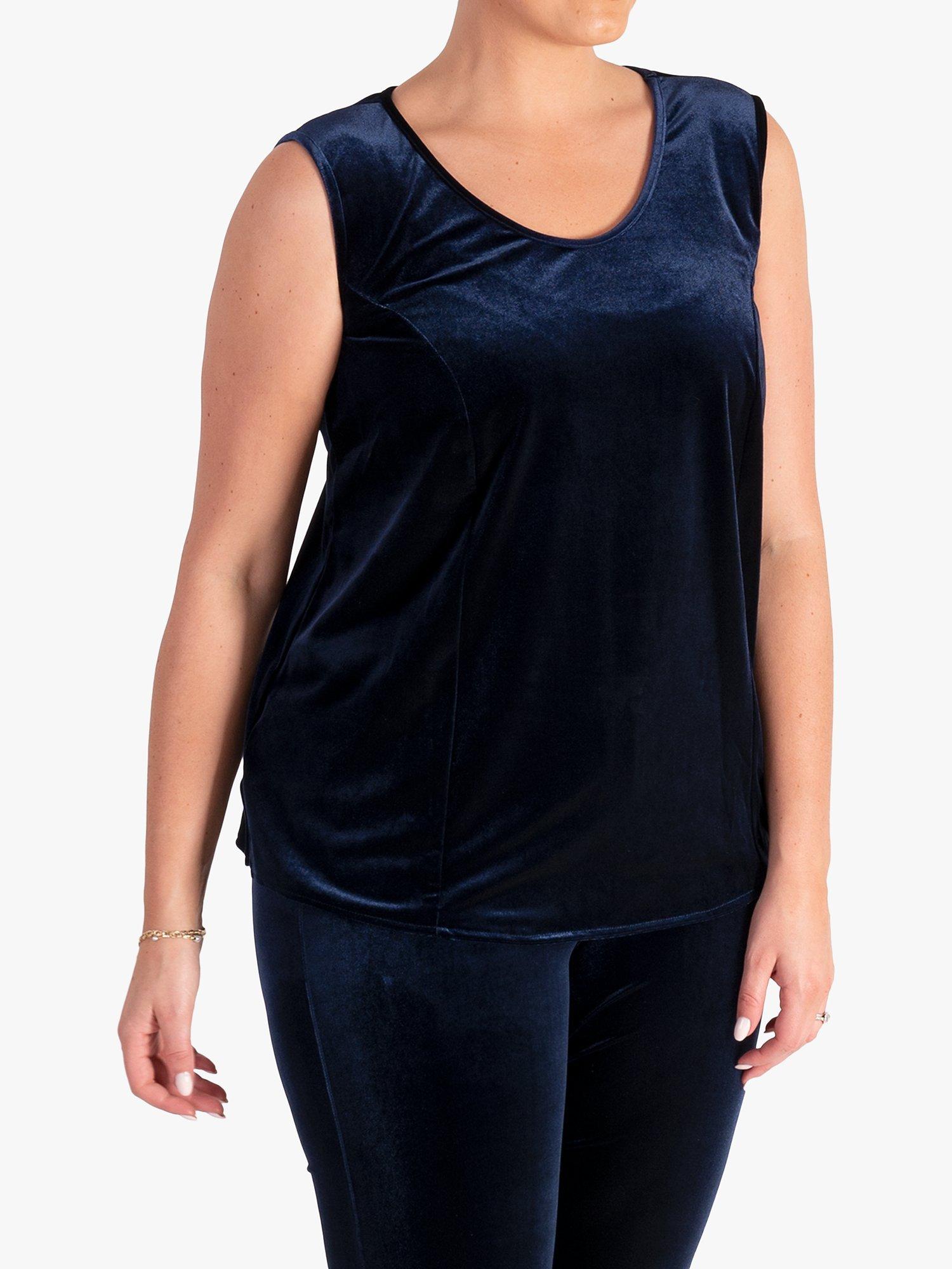 Product image 3 of 5, which shows chesca Stretch Velvet Unlined Cami, Navy, 24-26