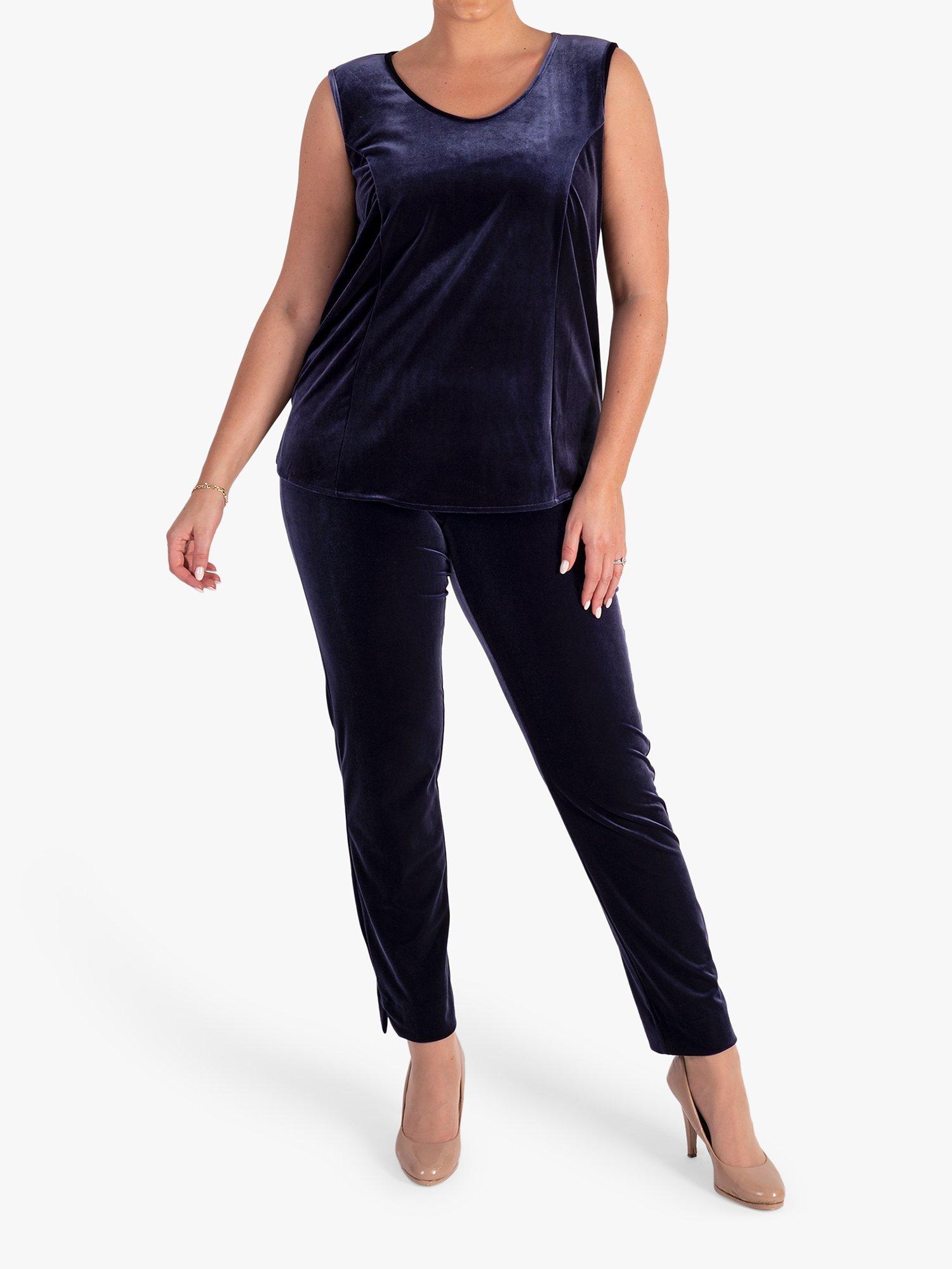 Product image 4 of 5, which shows chesca Stretch Velvet Unlined Cami, Navy, 24-26